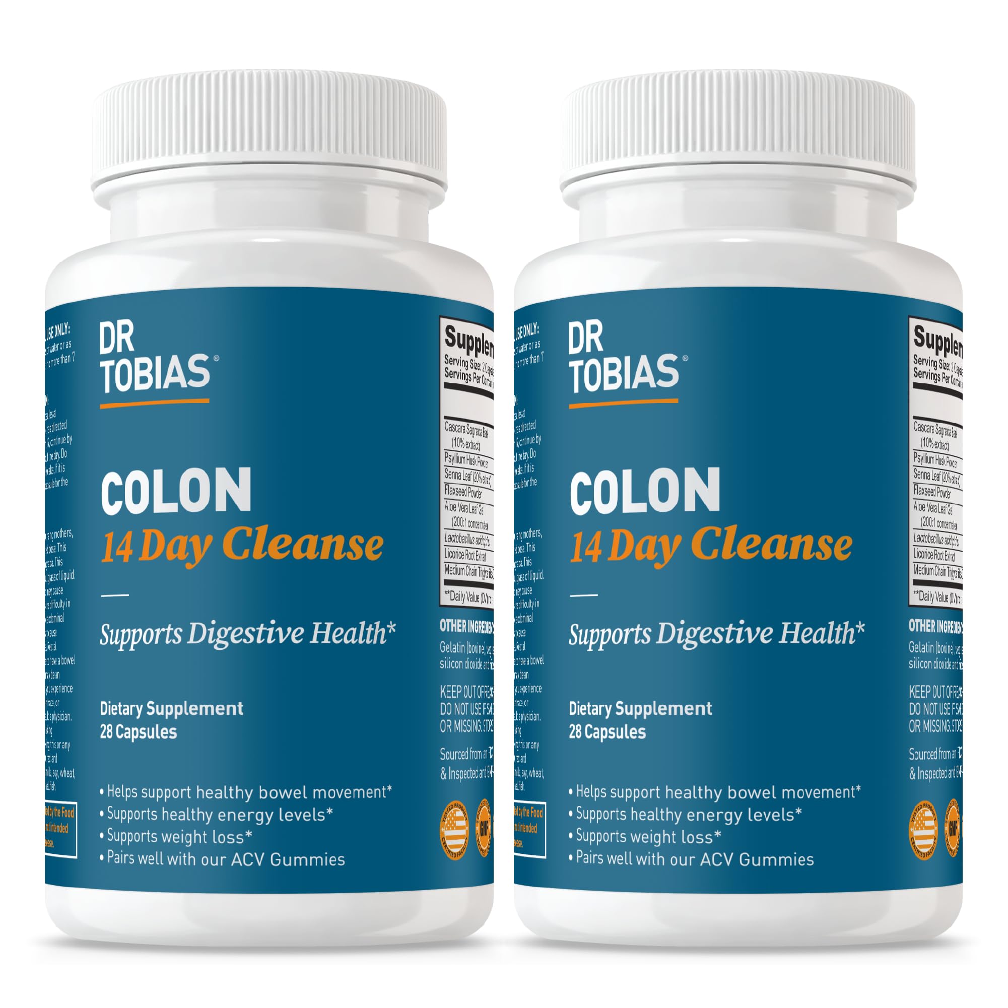 Dr. Tobias Colon 14 Day Cleanse | Supports Digestion & Gut Health | Colon Cleanse Detox | Constipation Relief & Gut Health Support for Women & Men | Psyllium + Senna + Probiotics | 28 Capsules