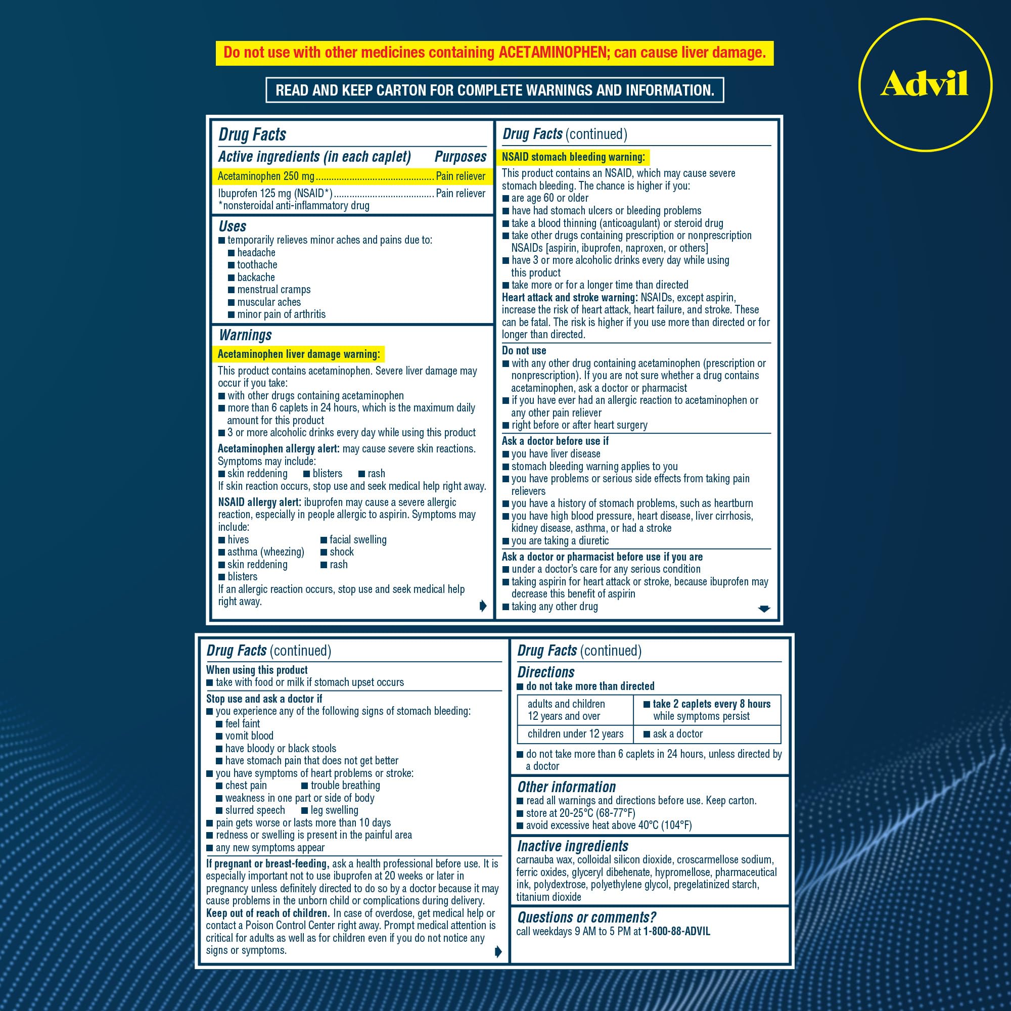 Advil Dual Action Coated Caplets, 125 Mg Ibuprofen and 250 Mg Acetaminophen per Dose (2 Dose Equivalent) for 8 Hour Pain Relief - 216 Count Advil buy supplements Au