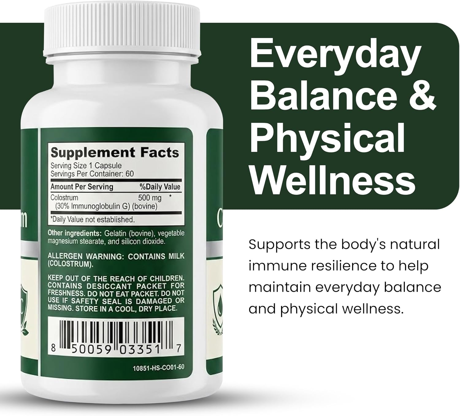 Mila Miamor Bovine Colostrum Supplement 500mg Per Capsule, 30% IgG - Gut Health, Immune Support and Digesitive Wellness - Non-GMO, Third-Party Tested, Made in USA - 60 Capsules
