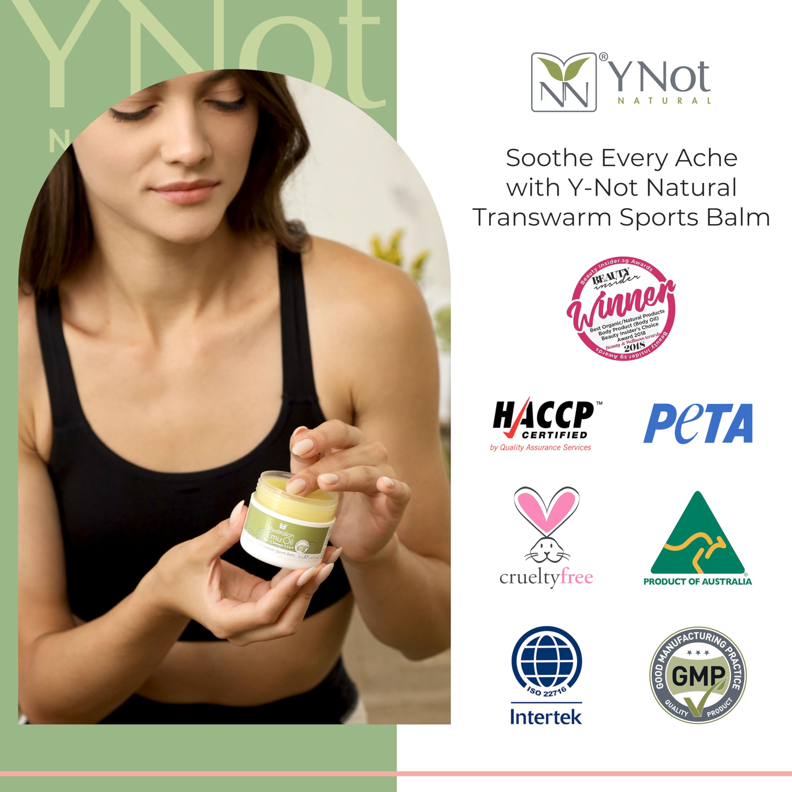 Y Not Natural Transwarm Sports Balm with Pure Emu Oil, Vitamins A, D, E, F & K2, Omega 3 6 9, & Tea Tree Oil Essential Oils - 50g Rub for Joint, Back, Muscle Stiffness & Soothing Itch Relief Y Not NaturalBuy Supplements Australia