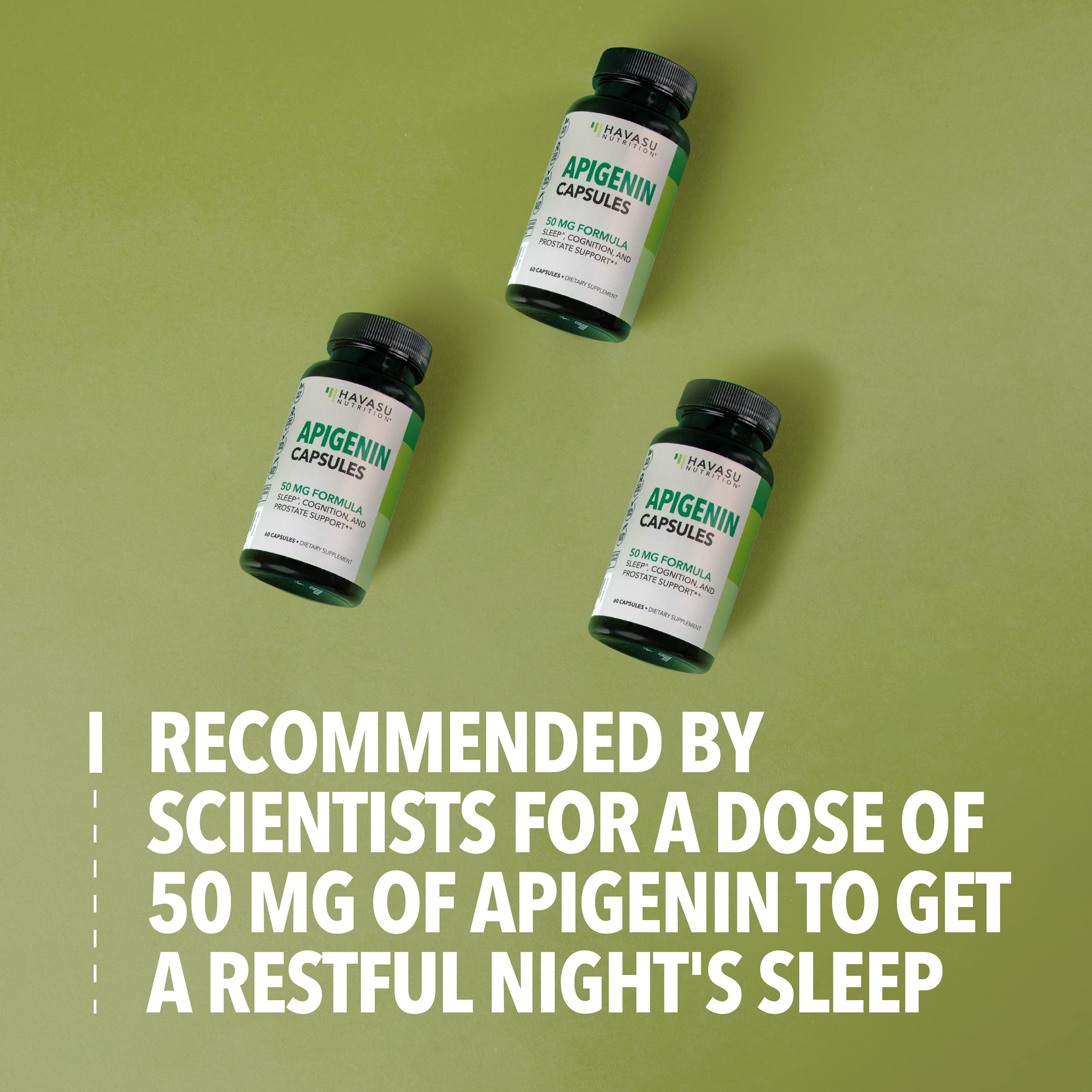 Apigenin Capsules 50mg, 60 Count, Sleep & Cognitive Support Supplement | Melatonin-Free Sleep Support, Chamomile Flavonoid for Relaxation & Cognitive Function, Vegan, Non-GMO, 2-Month Supply