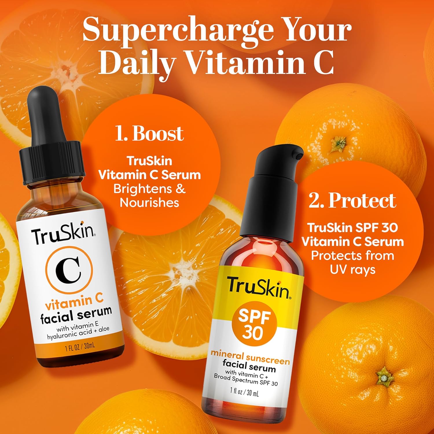TruSkin SPF 30 Tinted Mineral Sunscreen Face Serum, Zinc Oxide, 1 fl oz | Universal skin tint with Vitamin C, Hyaluronic Acid, Ceramides and Niacinamide for lightweight daily mineral UV protection