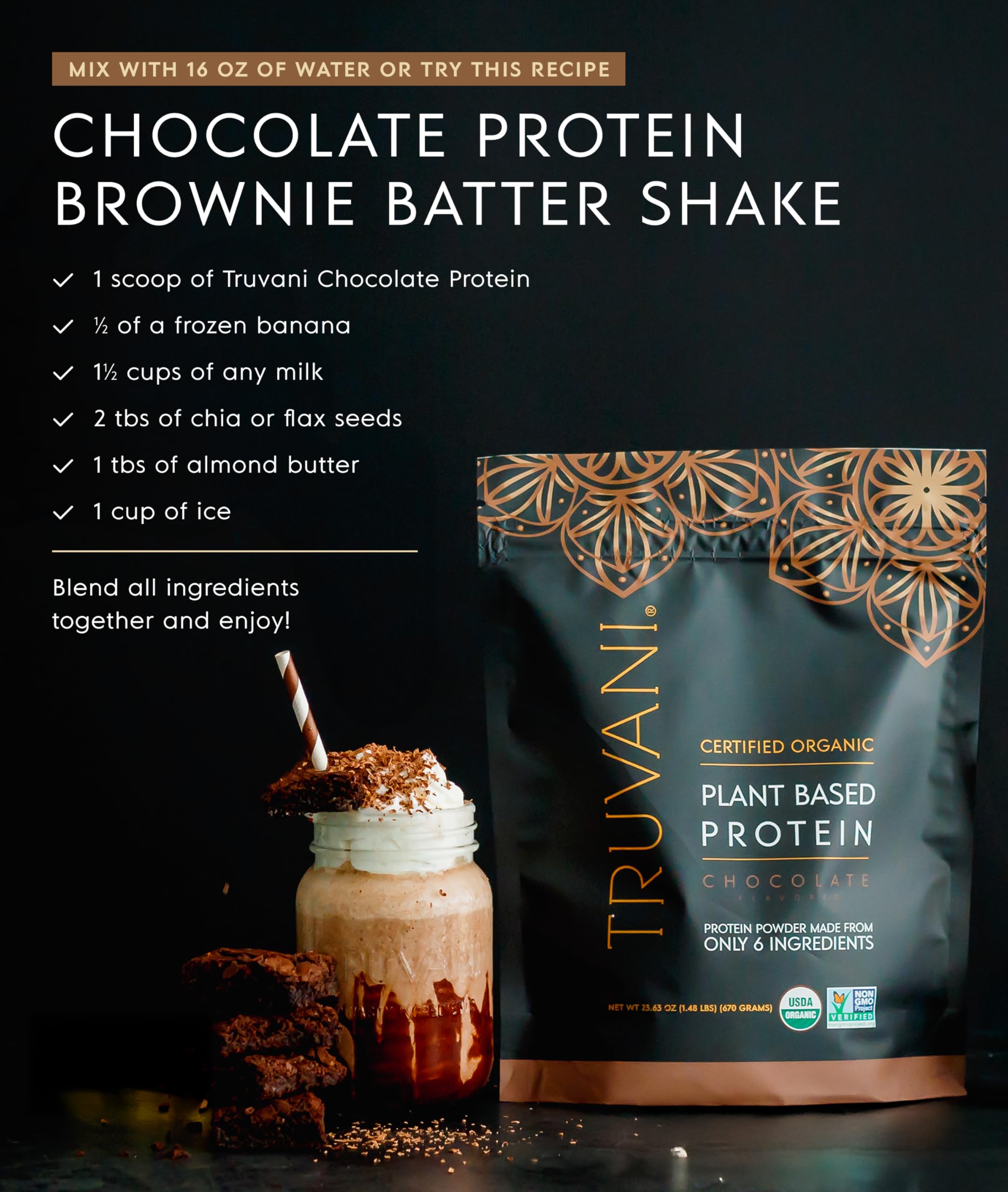 Truvani Organic Plant Based Protein Powder | Vanilla Chai | 10 Servings | Vegan | 20g Pea Protein | Keto | Gluten & Dairy Free | Low Carb | No Added Sugar