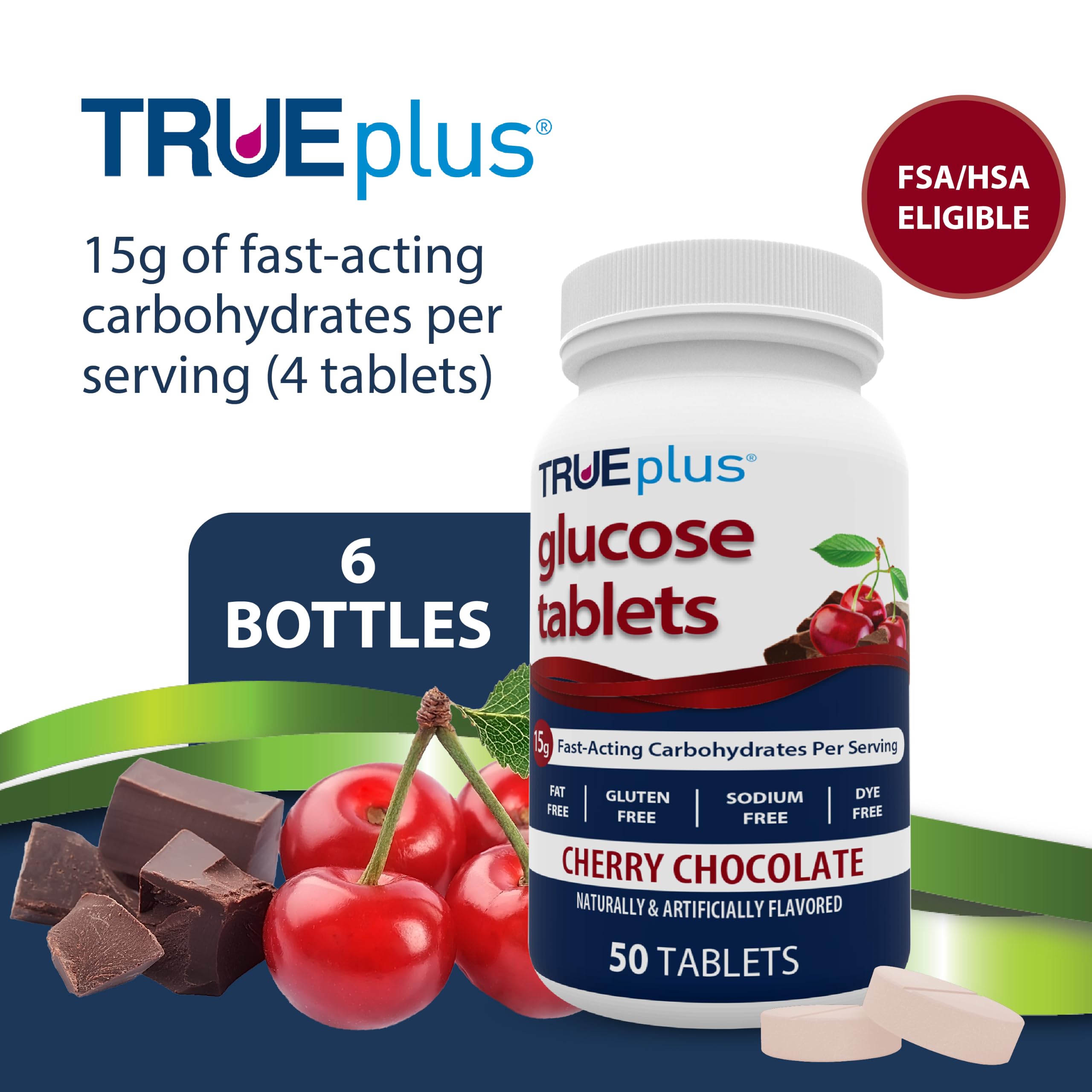 TRUEplus Glucose Tablets, Grape, Raspberry, Orange Flavors, 50 Count | Chewable Tablets, 15g Fast-Acting Carbohydrates, Fat Free, Gluten Free, Boosts Energy, Great Tasting and Easy to Use