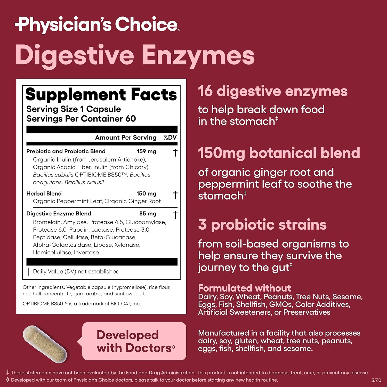 Physician's CHOICE Digestive Enzymes for Bloating & Digestion - Fast-Acting 16 Enzyme Formula with Organic Prebiotics & Probiotics for Gut & Digestive Health - Meal Time Discomfort Relief - 60 CT