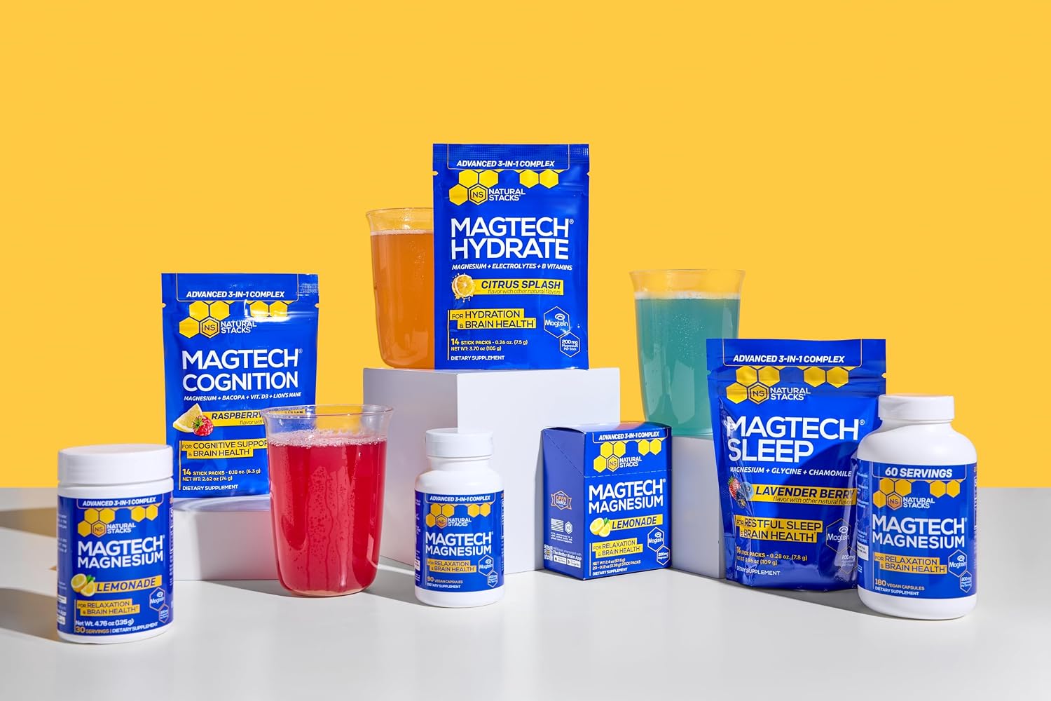 MagTech Magnesium Cognition Powder with Lions Mane and Bacopa, 14 Servings | Magtein L-Threonate, Glycinate and Taurate blend supports focus, mental clarity and brain health. Mix into water daily.
