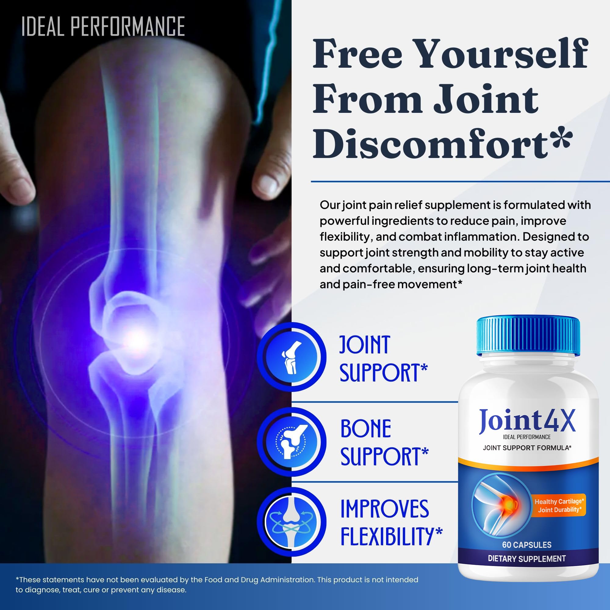 IDEAL PERFORMANCE Joint4X Joint Support Capsules, Official Joint-4X Supplement Pills, All-Natural Formula to Fortify Bones and Bolster Flexibility - Maximum Strength, Joint 4X Pills Reviews (3 Pack) IDEAL PERFORMANCEBuy Supplements Australia