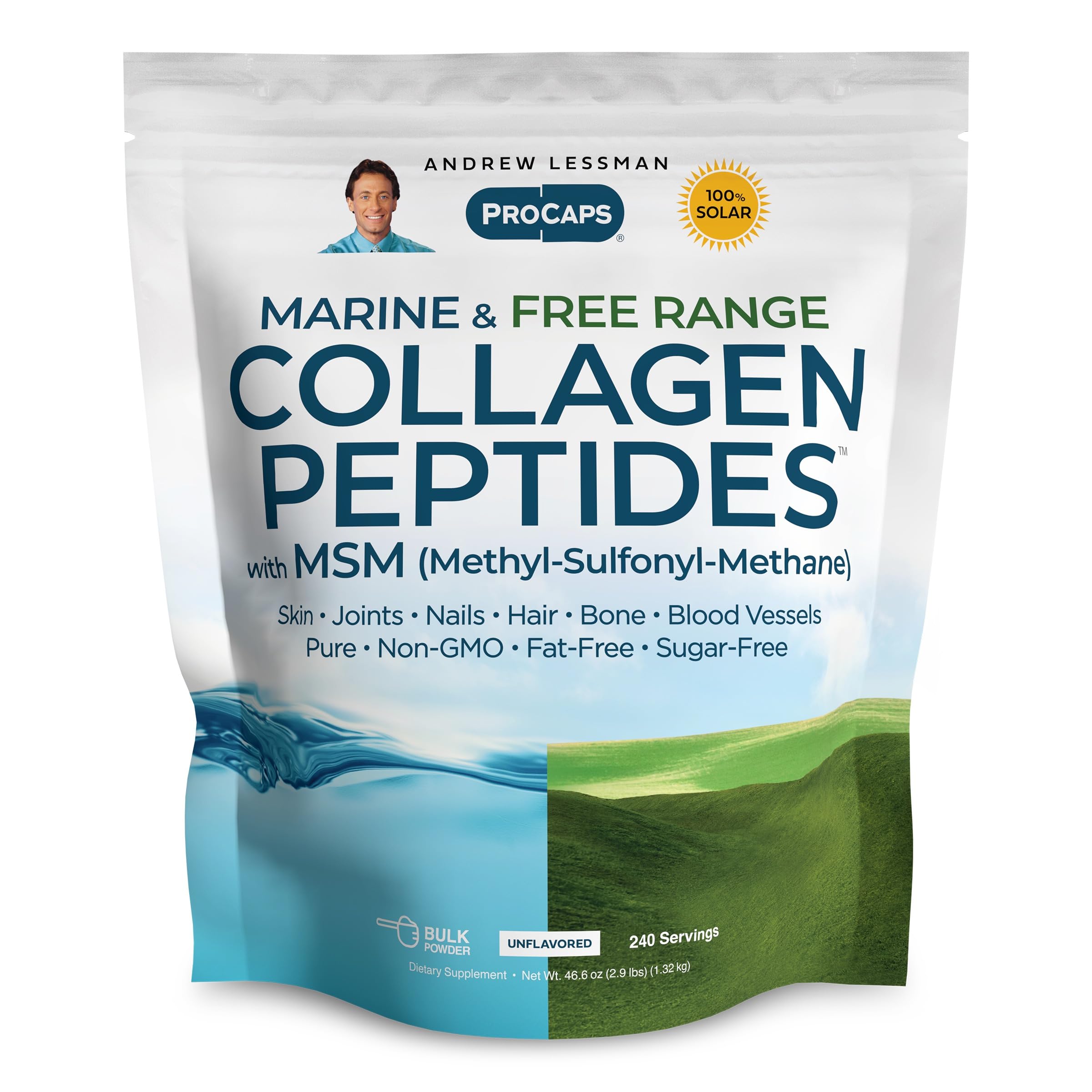 ANDREW LESSMAN ProCaps Marine Collagen Peptides with MSM Powder 60 Servings