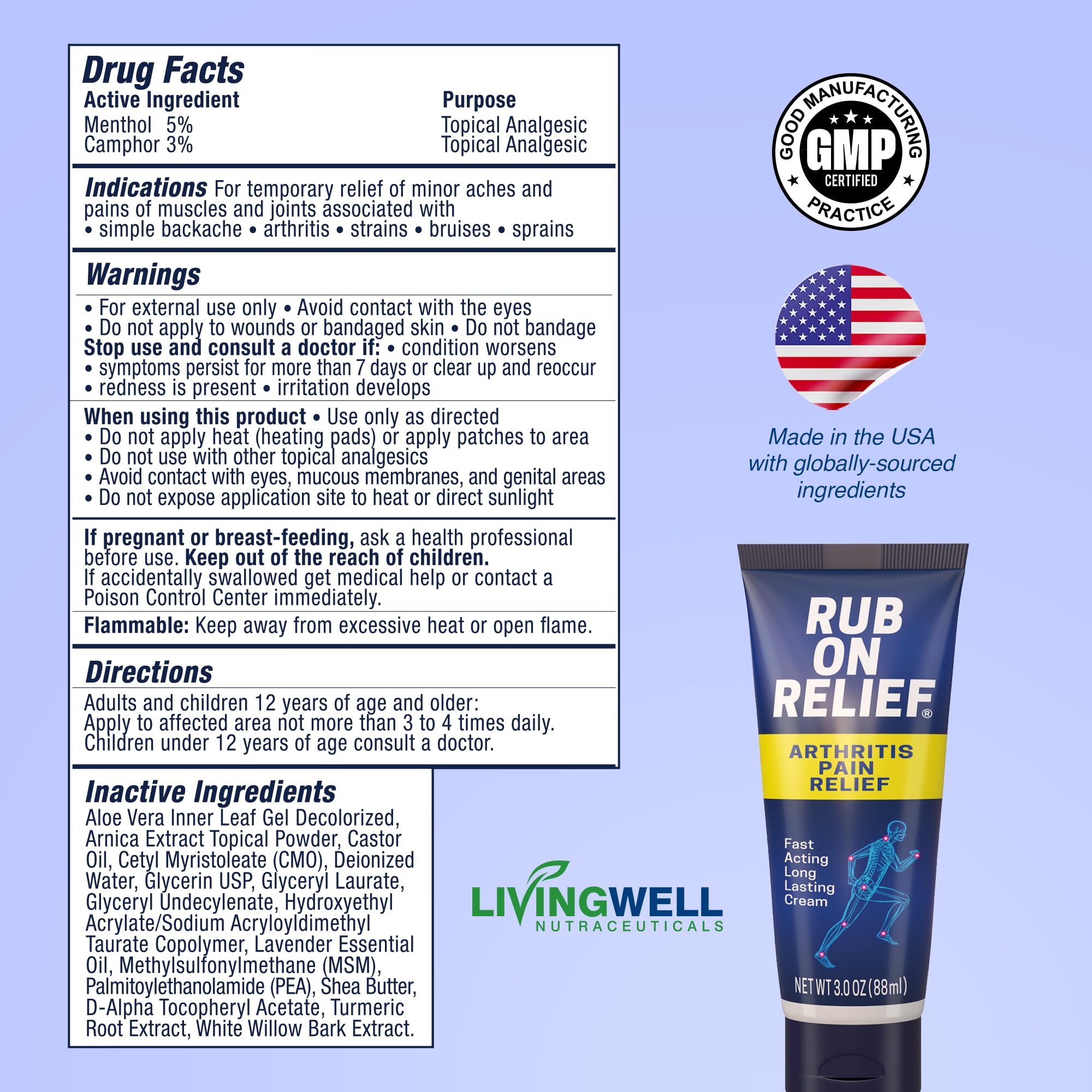 RUB ON RELIEF Arthritis Pain Relief Cream – 10-in-1 Non-Greasy Joints Pain Cream for Knees, Back, Neck, Hands, & Muscle Aches with Menthol, Camphor, Arnica, MSM & Turmeric Up to 8 Hours, 3oz (1 Pack) RUB ON RELIEFBuy Supplements Australia