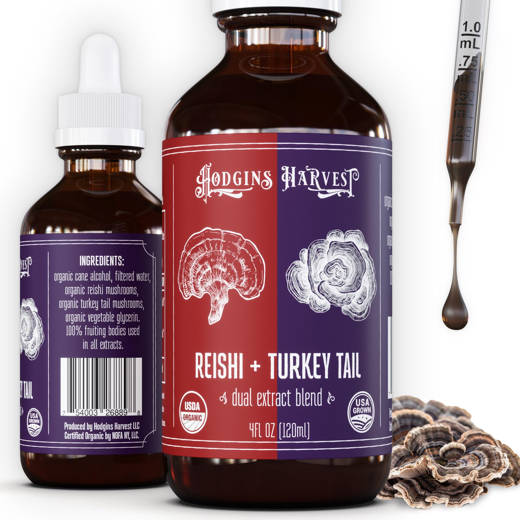 Hodgins Harvest Organic Lion's Mane Fruiting Body Extract Tincture - Mushroom Supplement for Brain Health and Mental Focus - Dual Extract Formula - Extra Concentrated - 4 fl oz Bottle