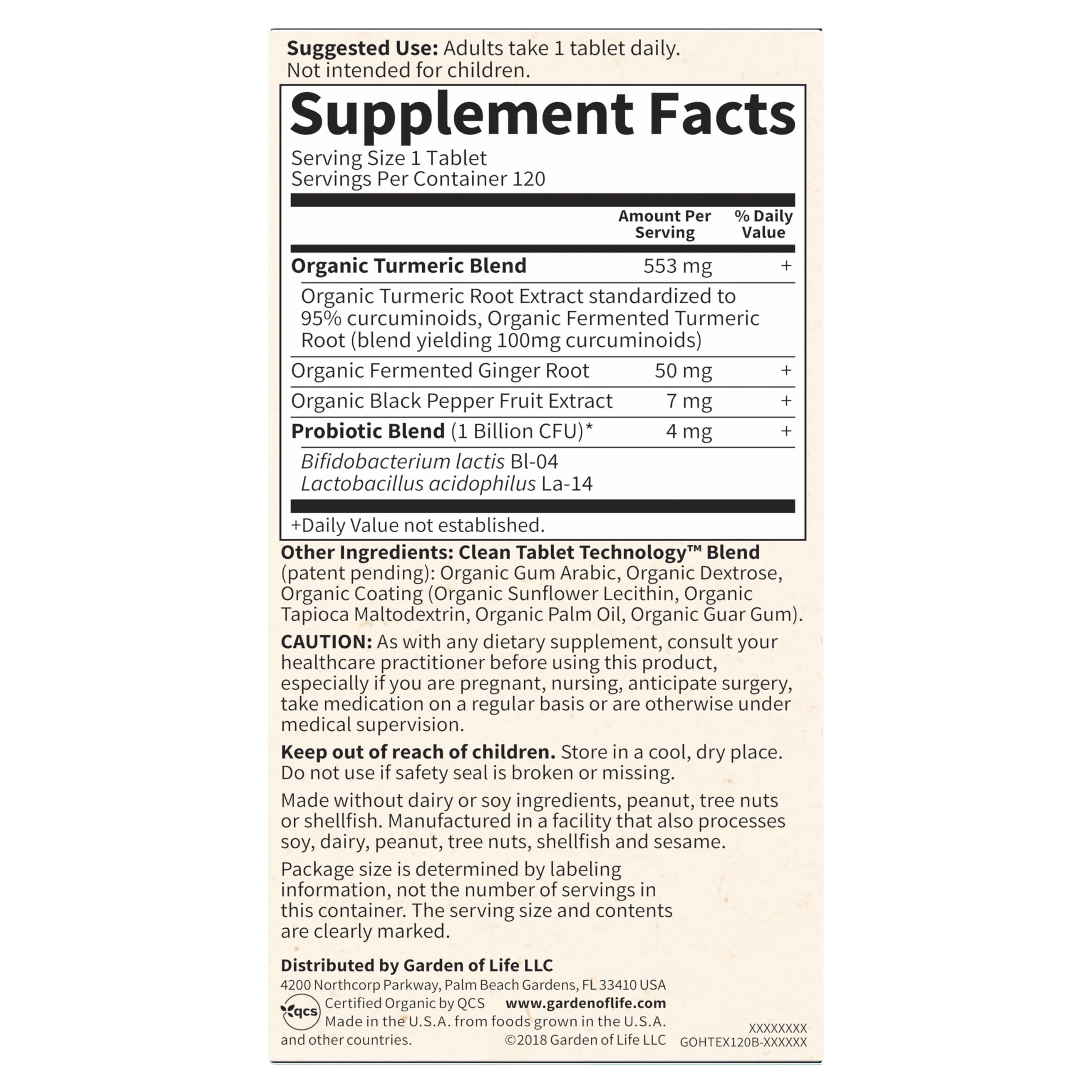 Garden of Life Organics Extra Strength Turmeric Inflammatory Response 120 Tablets-100Mg Curcumin (95% Curcuminoids) Black Pepper, Probiotics, Organic Non-GMO Vegan Gluten Free Herbal Supplement Garden of LifeBuy Supplements Australia