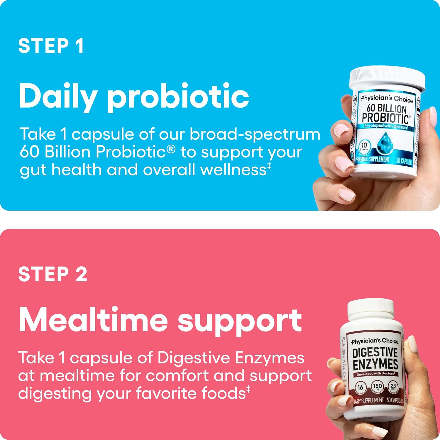 Physician's CHOICE - Optimal Gut Health Bundle: 60 Billion Probiotics + Digestive Enzymes for Digestive Comfort and Immune Support
