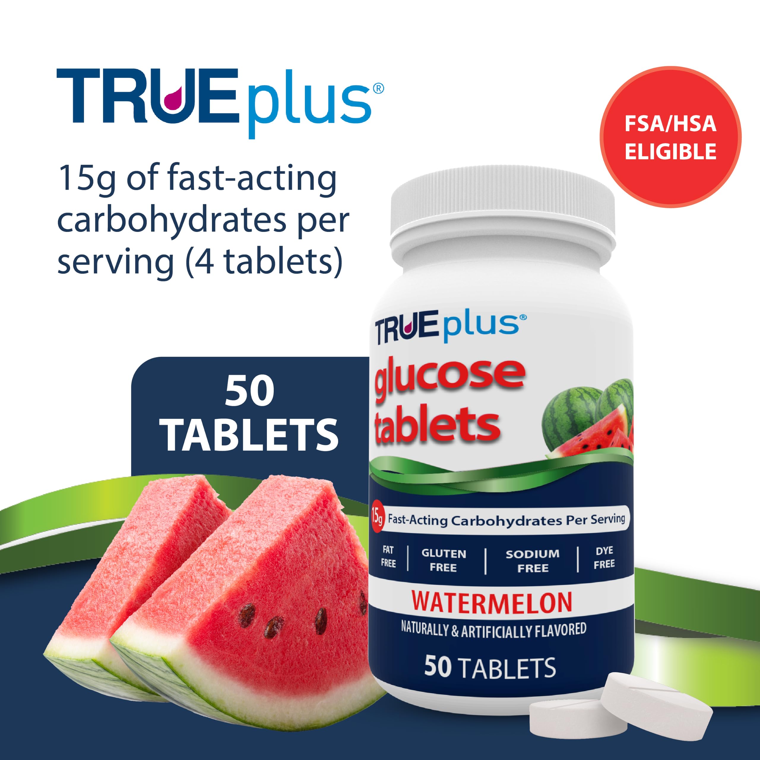 TRUEplus Glucose Tablets, Grape, Raspberry, Orange Flavors, 50 Count | Chewable Tablets, 15g Fast-Acting Carbohydrates, Fat Free, Gluten Free, Boosts Energy, Great Tasting and Easy to Use