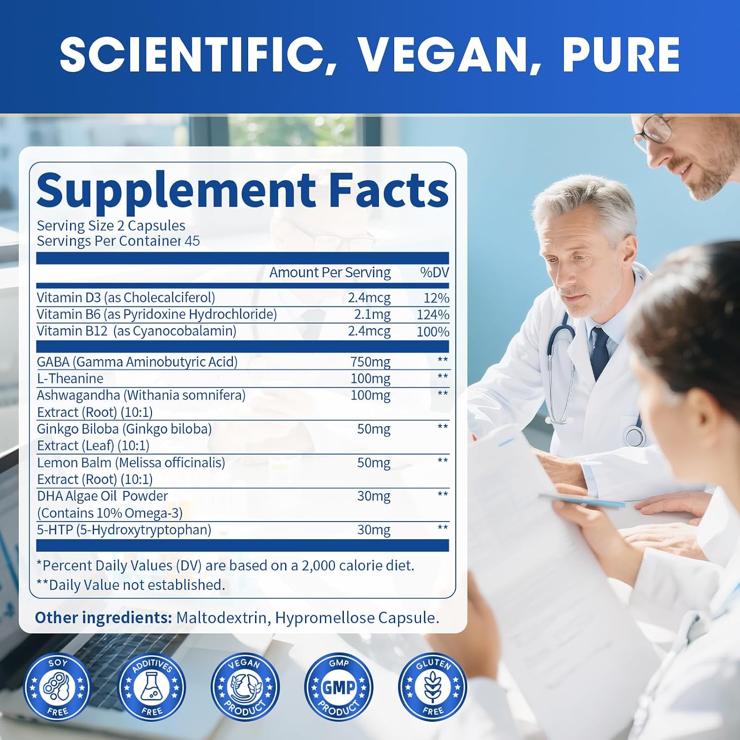 GABA Supplements 750mg with L-Theanine & Ashwagandha for Calm & Sleep 2Pack | 10 in 1 Calm Capsules with 5HTP, Lemon Balm, Ginkgo Biloba, Omega-3 for Relaxation, Focus, Mood Support, Cortisol Balance