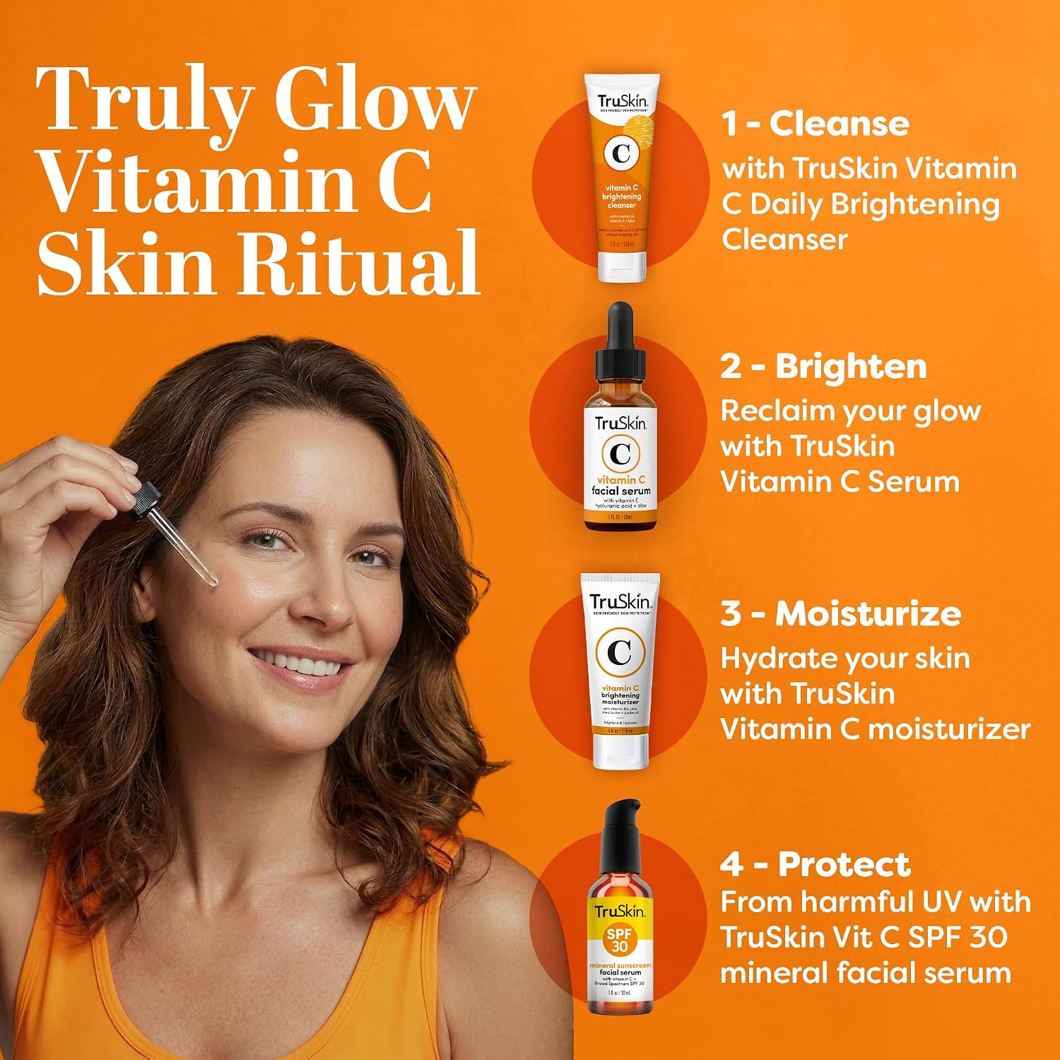 TruSkin Brightening Vitamin C Serum for Face with Hyaluronic Acid, 1 fl oz | Anti aging face serum with Vitamin E to improve the look of dark spots, fine lines, skin tone & support radiant-looking skin