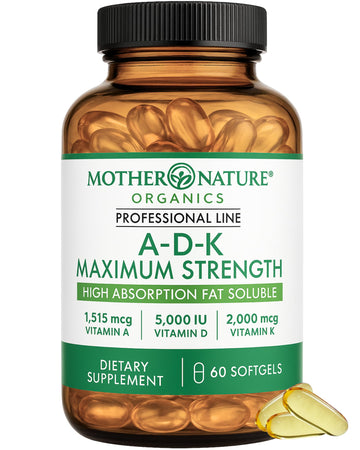 ADK Vitamin Supplement - 5000 IU Vitamin D3 + A & K2 MK-7 - High Absorption for Bone, Heart & Immune Support - Non-GMO (60 Softgels) Mother Nature Organics Superfoods for Organic LivingBuy Supplements Australia