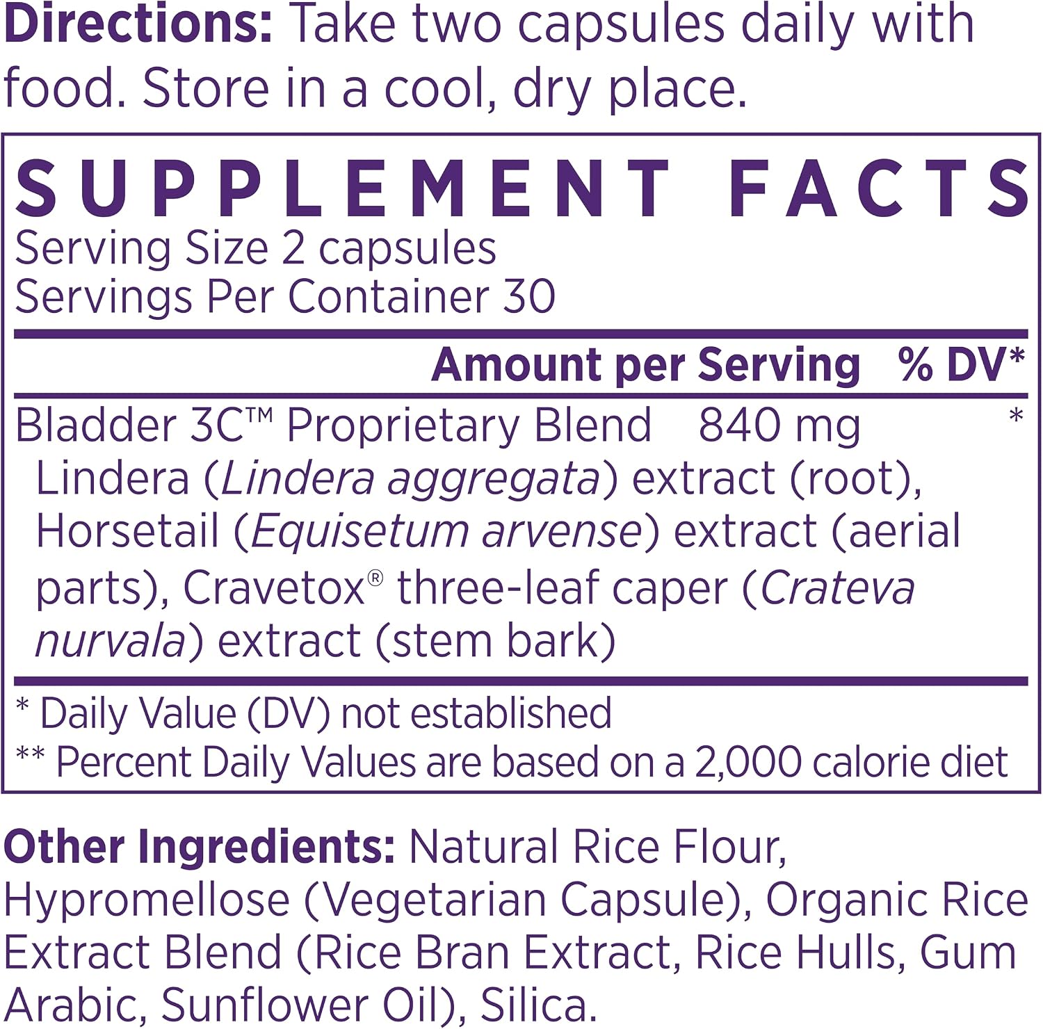 NAOMI Bladder Control Supplement for Women & Men, Bladder 3C™ with Lindera, Horsetail & Three-Leaf Caper, Clinically Shown to Reduce Urinary Frequency & Urgency, 2 Capsules Daily, 60 Capsules