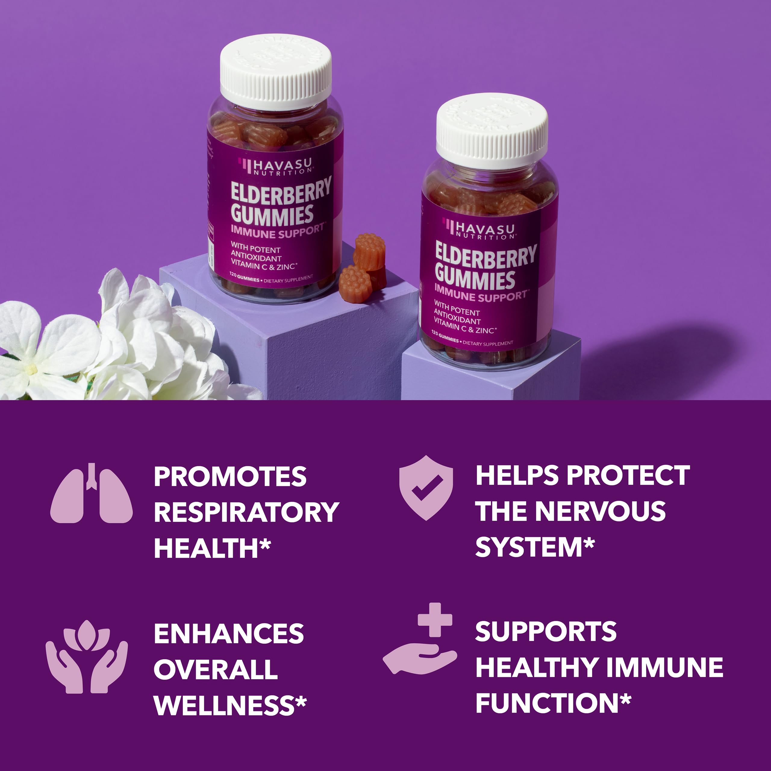 Sambucus Elderberry Gummies with Vitamin C & Zinc, Berry, 30 Servings | Vegan, Non-GMO, Gluten Free Elderberry Gummies, 100mg Extract Per Serving for Immune Support and Wellness Defense, 60 Count