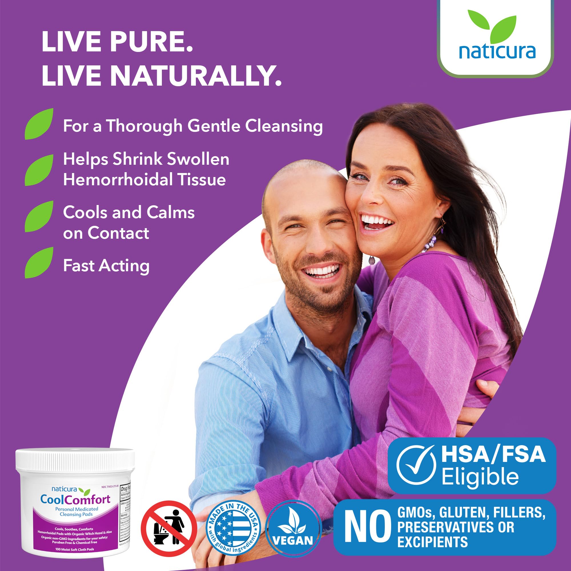 CoolComfort Personal Cleansing Pads with Organic Witch Hazel and Aloe Vera - All Natural and Fast Acting Wipes for Hemorrhoid Burning, Itching, Pain and Swelling - 100 Pads - No Parabens - Made in USA NaticuraBuy Supplements Australia