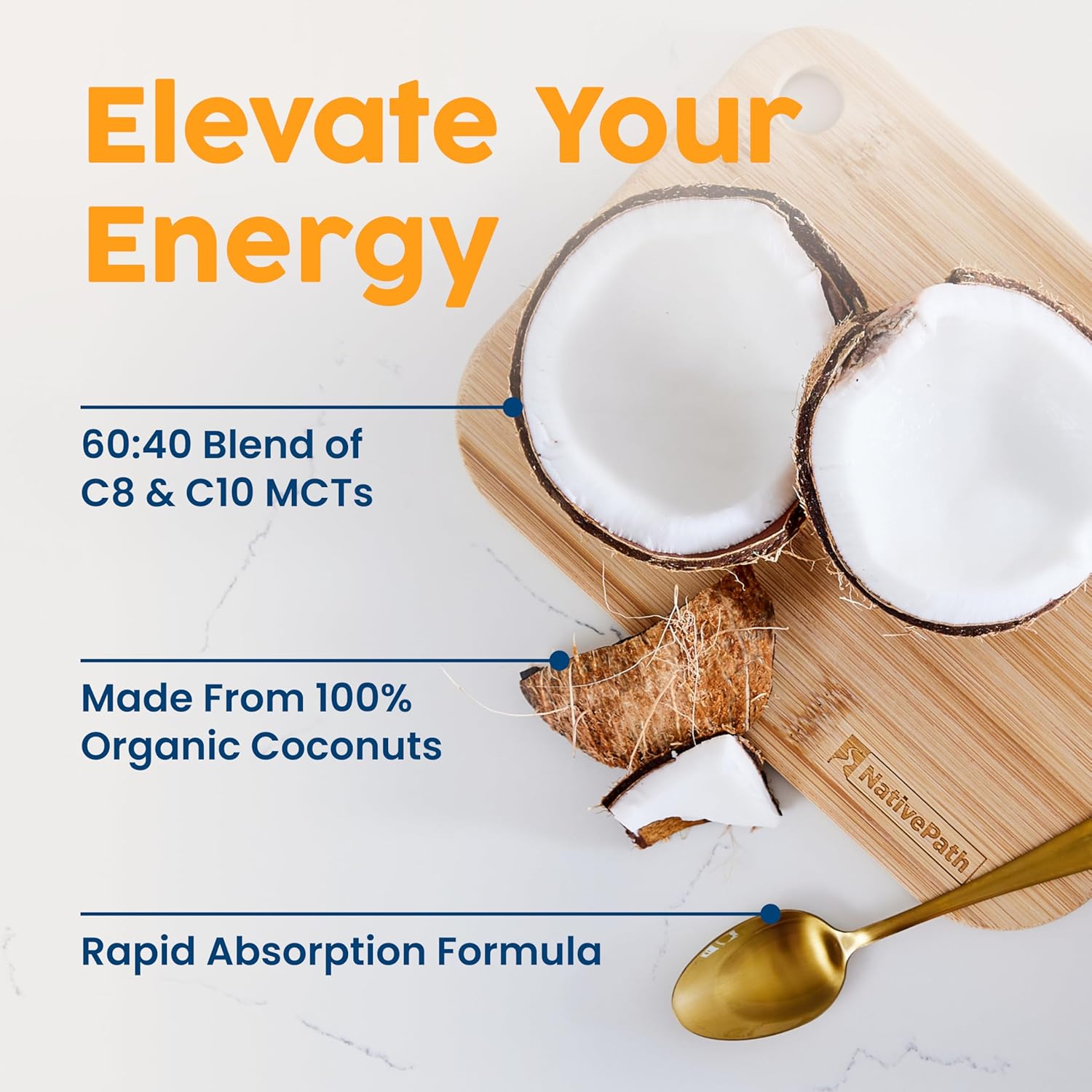 NativePath MCT Oil, Organic, C8 & C10, Flavorless, 30 Servings | From 100% Coconut, Keto Coffee, Smoothies, Dressings, Supports Clean Energy & Focus, Vegan, Non-GMO