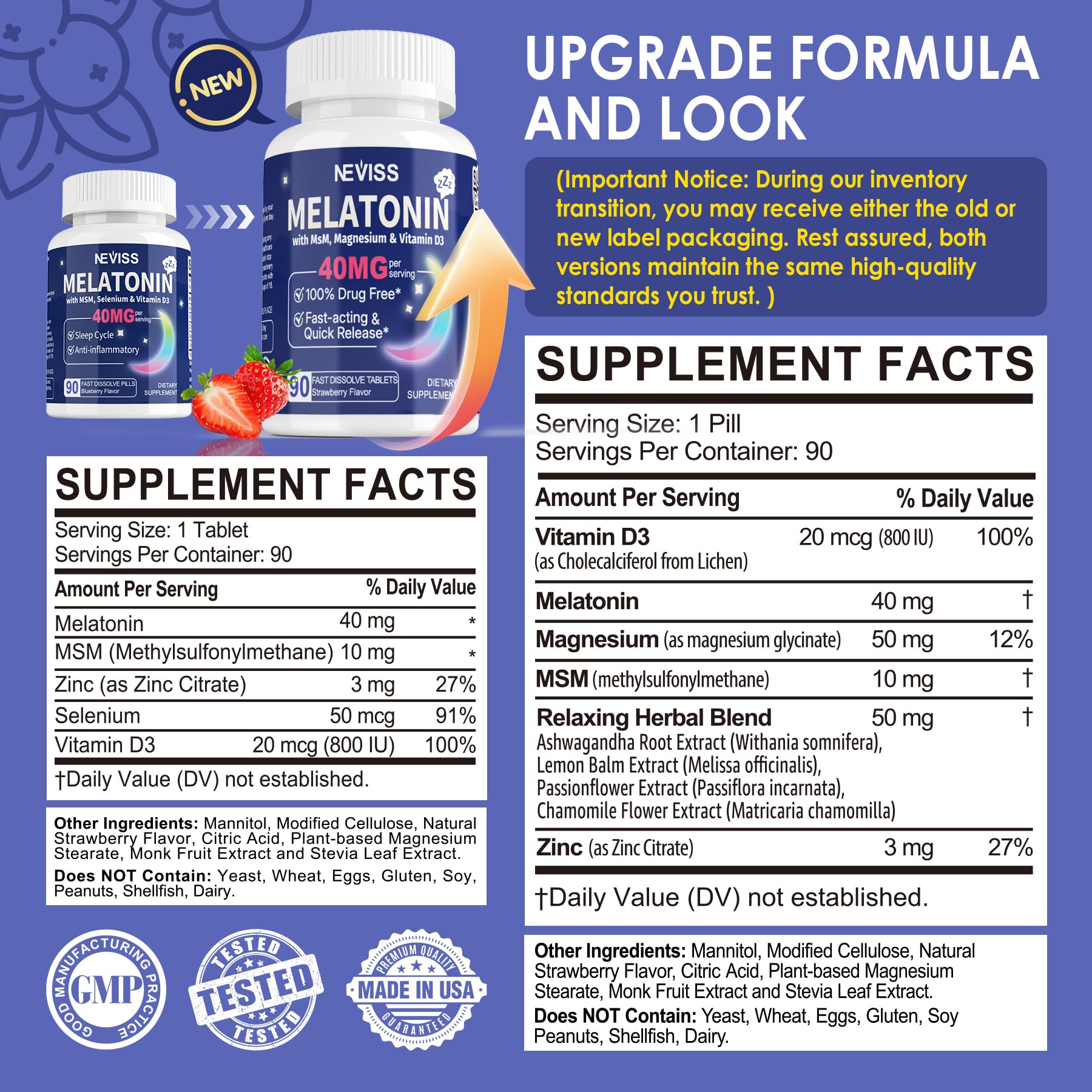 NEVISS Melatonin 50 mg for Adults - Extra Strength 9-in-1 Fast Dissolve Sublingual - High Dose with Magnesium Glycinate, Vitamin D3, Ashwagandha, Lemon Balm, Chamomile, Sugar Free,Vegan 120 Tablets