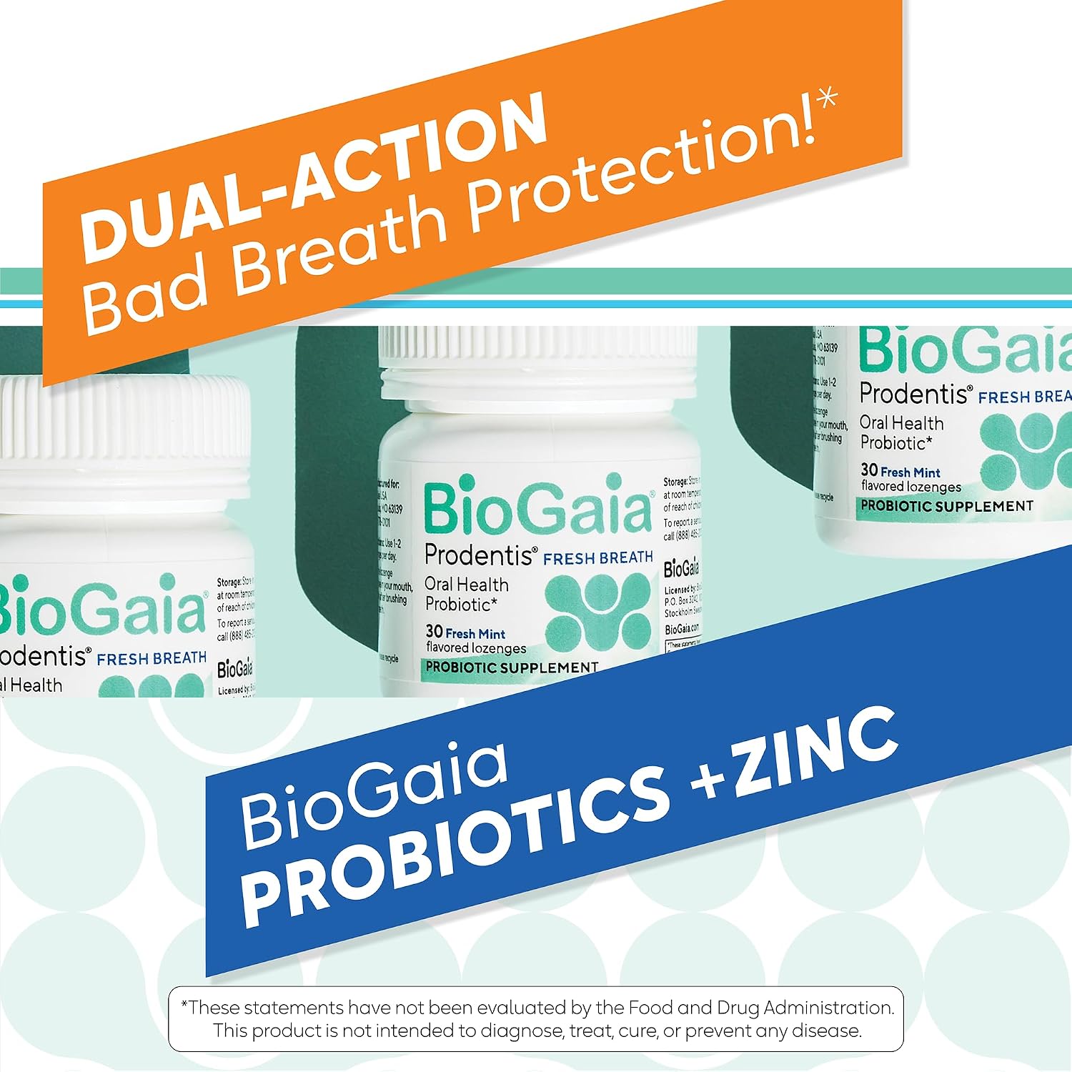 BioGaia Prodentis Fresh Breath Oral Probiotics for Bad Breath & Halitosis | + Zinc to Neutralize Odors | Promotes Healthy Gums & Teeth | 30 Dental Probiotic Lozenges | Dental Hygienist-Recommended