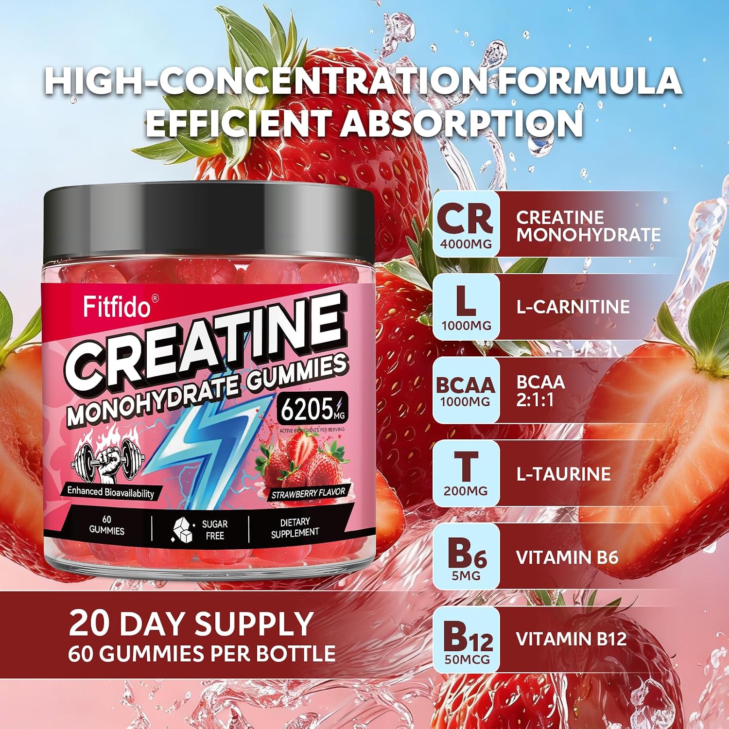Creatine Monohydrate Gummies in Multiple Flavors – Support for Muscles, Strength & Wellbeing – Vegan, Sugar Free, 2-Pack Supplement Bundle
