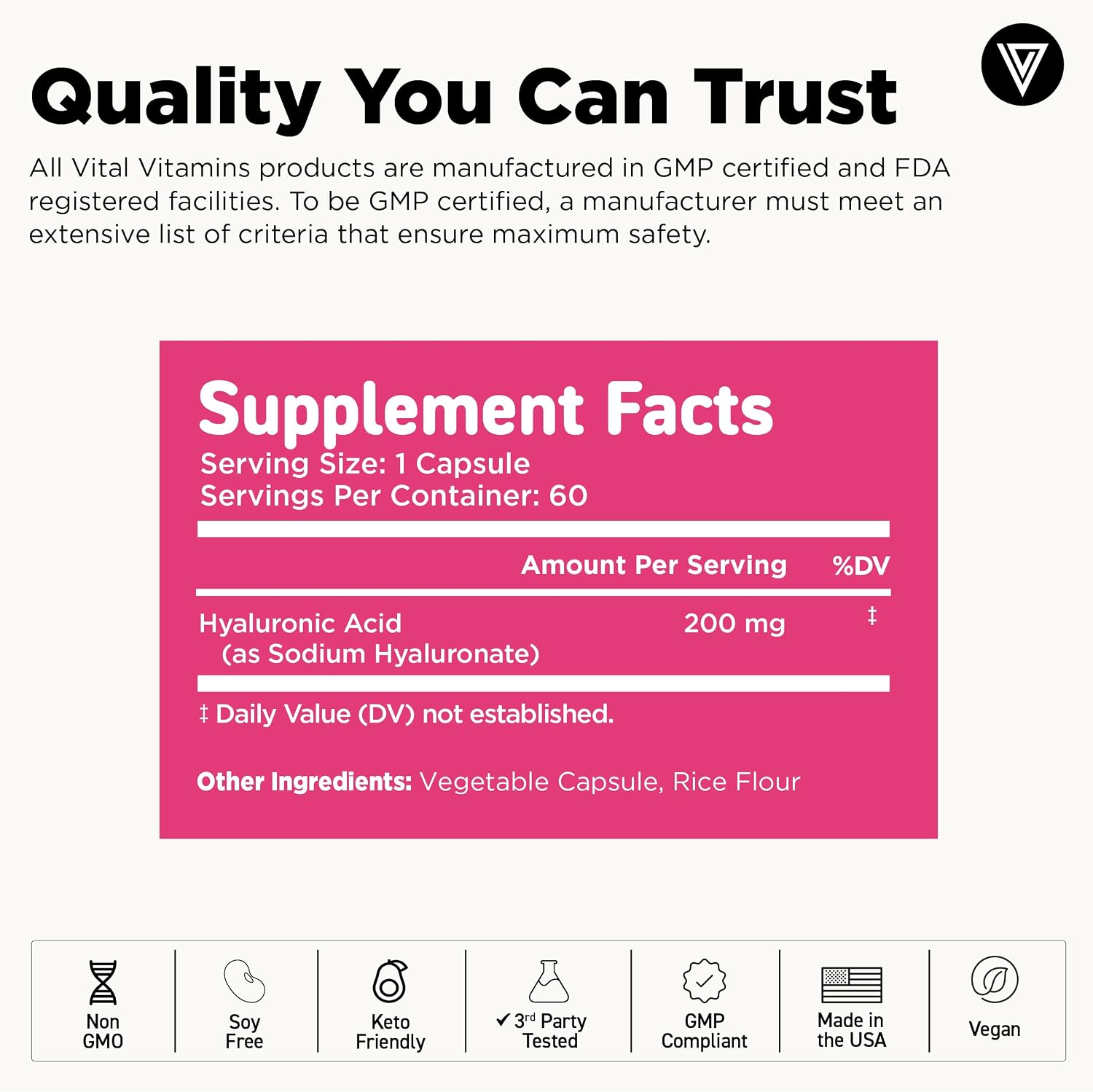 Vital Vitamins Pure Hyaluronic Acid 60 ct + Astaxanthin 60 ct