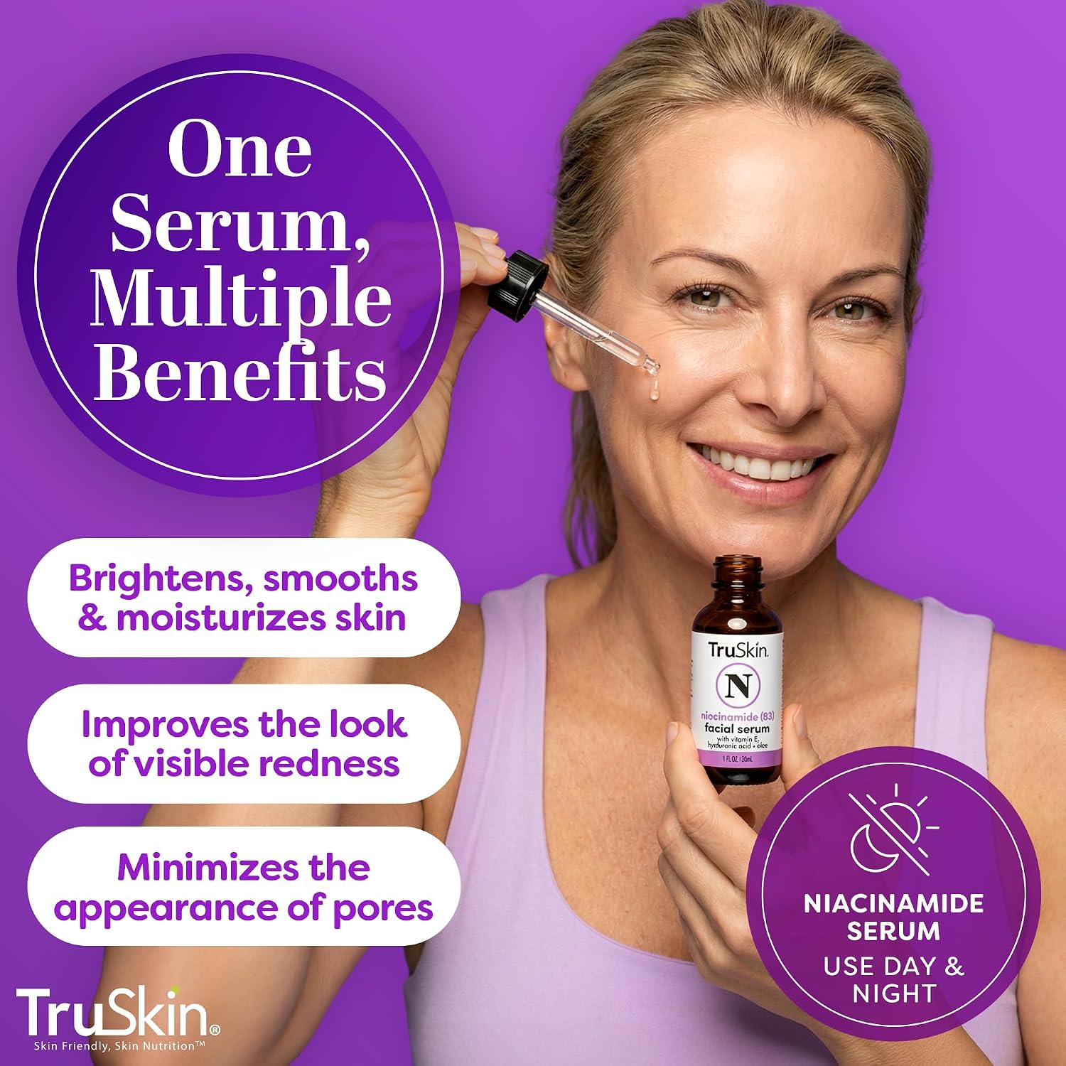TruSkin Niacinamide Serum for Face with Hyaluronic Acid & Aloe, 1 fl oz | Pore-minimizing Vitamin B3 serum with Vitamin E helps balance uneven tone and support clearer, smoother-looking skin