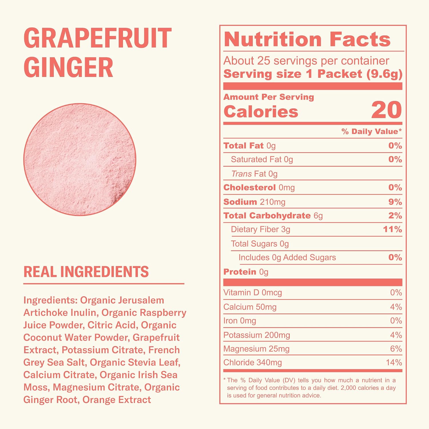 Ballerina Farm Farmer Hydrate Grapefruit Ginger Electrolyte Powder Packets | Travel Ready, Coconut Water, Irish Sea Moss, French Sea Salt, 210mg Sodium, 25 Count