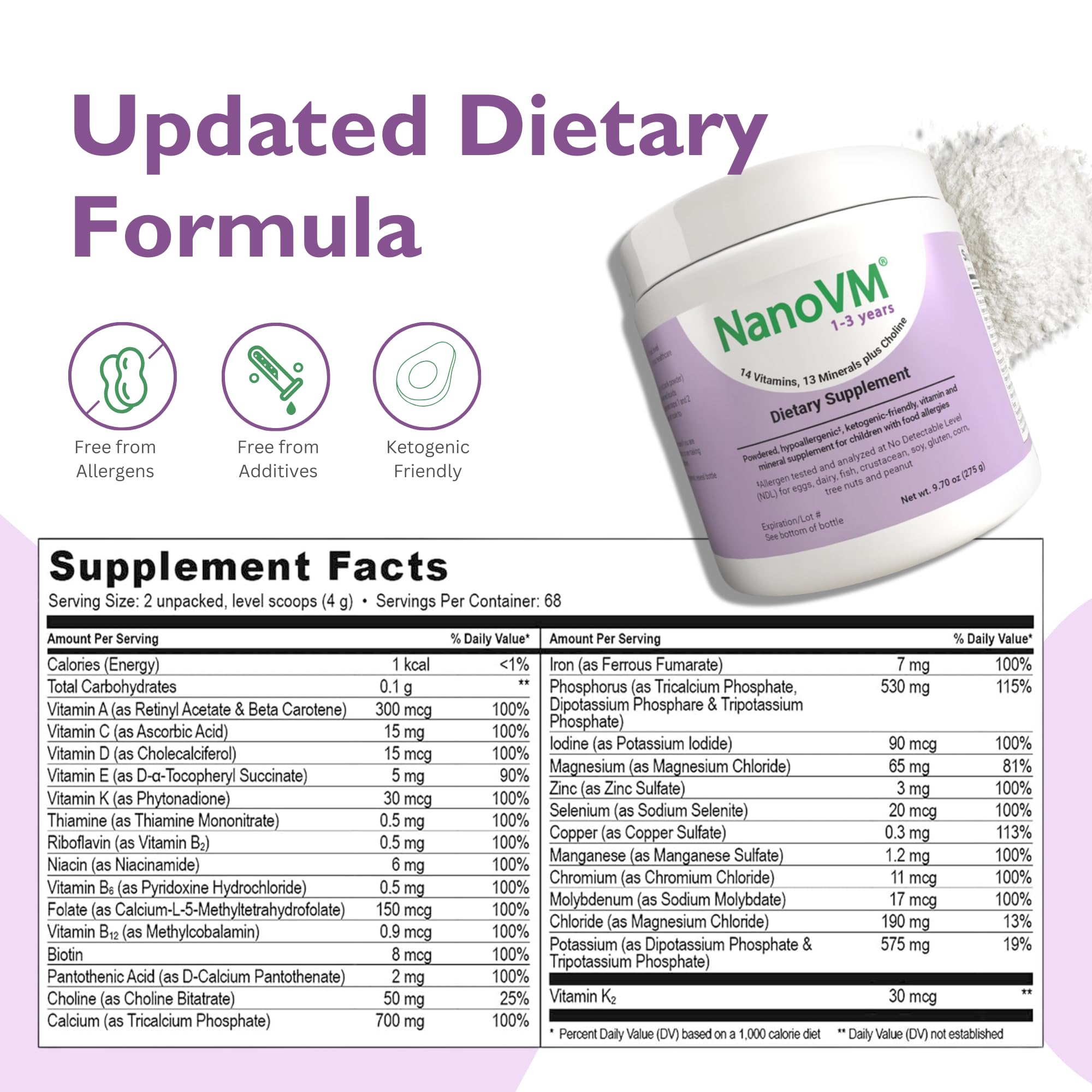 t/f, Dietary Supplement for Tube Feeding, Allergen-Free Kids Multivitamin, Unflavored Vitamin Powder with 14 Vitamins & 13 Minerals, Low-Carb Kids Vitamins, 275g - Solace Nutrition