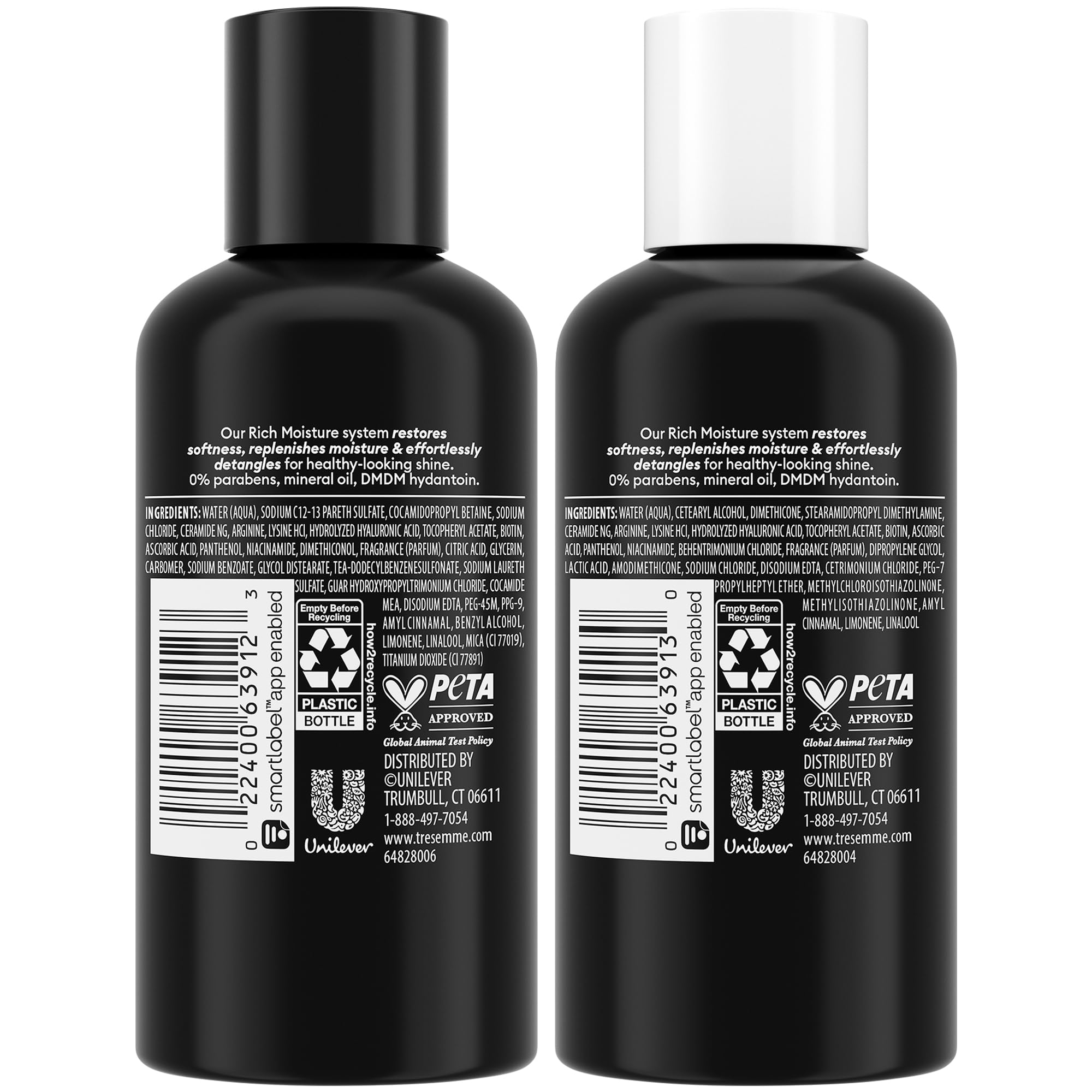 TRESemmé Rich Moisture Travel Shampoo & Conditioner, 3 Oz Ea | Moisturizing Travel Hair Care Set for Dry Hair | TSA-Friendly Sizes for Travel and Gym Bags