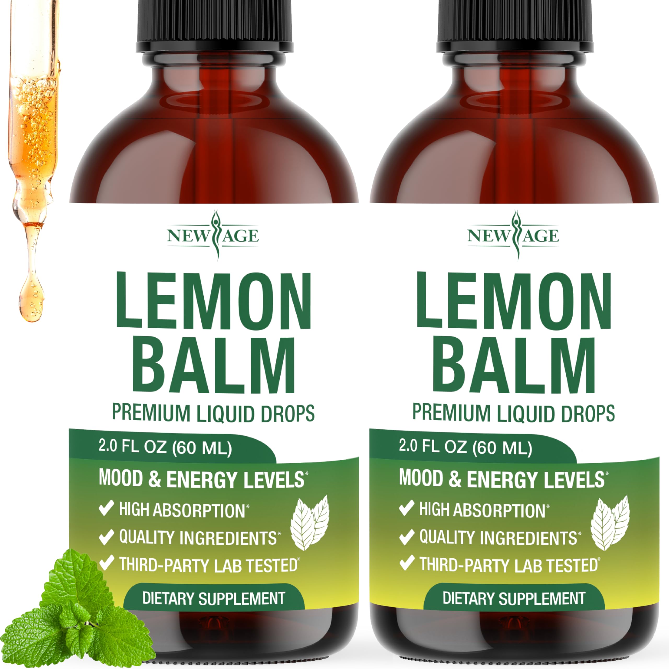 NEW AGE Lemon Balm Tincture - Mood Support Supplement - Lemon Balm Leaf Extract Drops - Vegan, Sugar & Alcohol-Free Calming Supplement - 4 fl oz