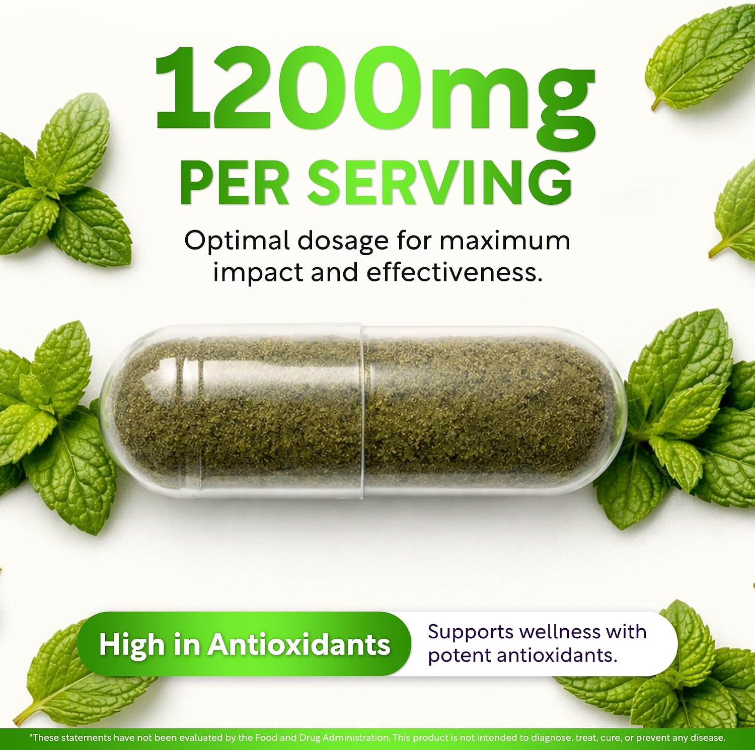 USDA Organic Spearmint Capsules | Digestive Support, 1200mg | 60-Day Supply