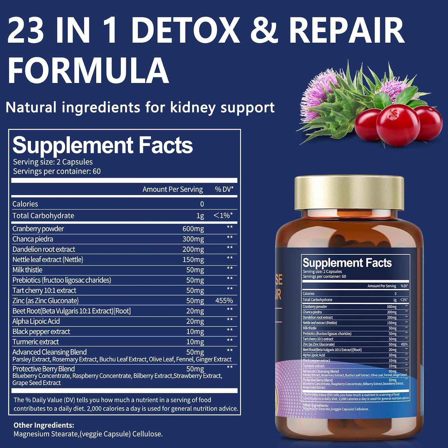 Kidney Cleanse Detox & Repair, Advanced Kidney Support Supplement - Cranberry & Chanca Piedra Pills for Bladder Control, Urinary Pain Relief, Cranberry Urinary Tract Health, Kidneey Stones Dissolver