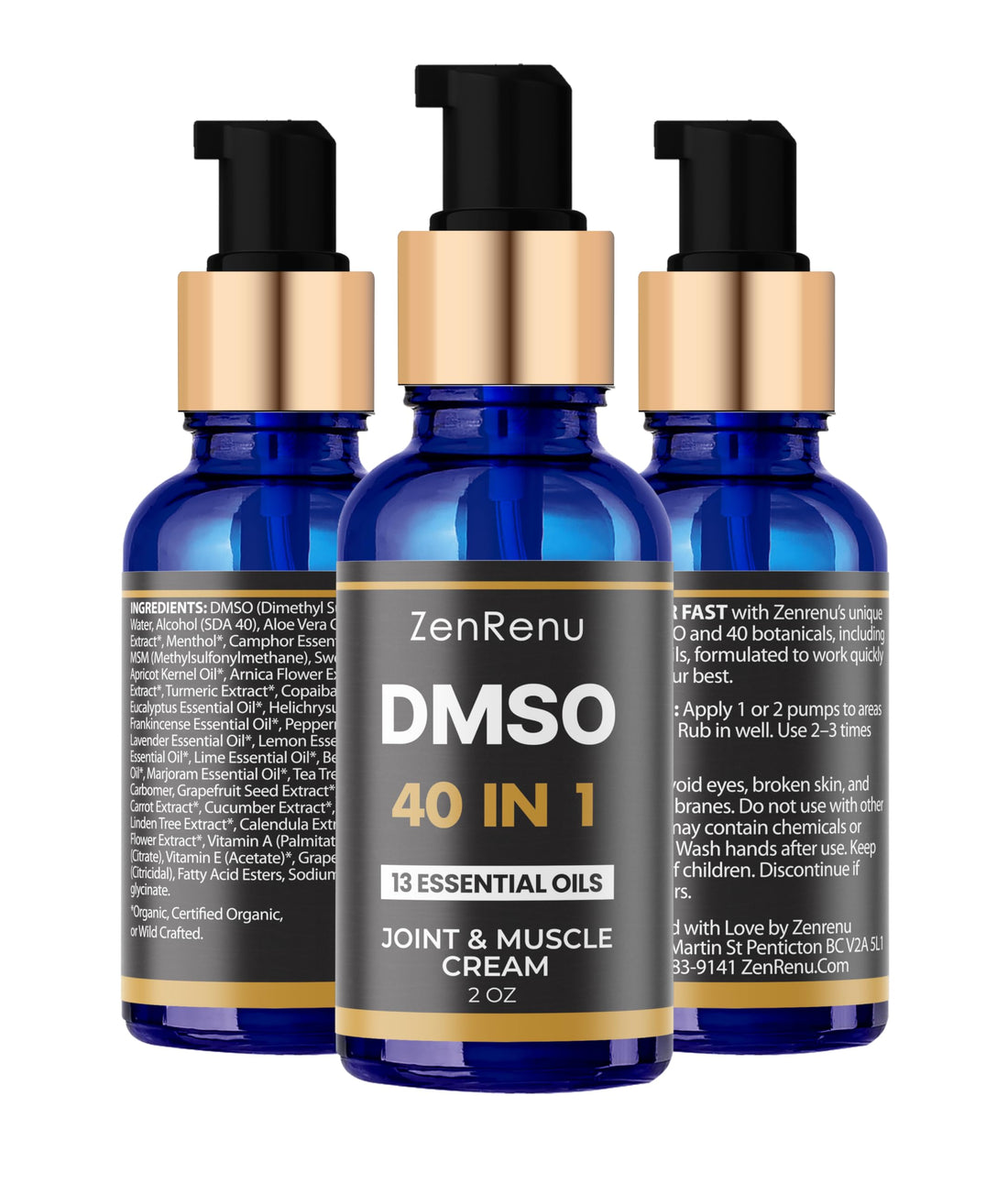 Zenrenu DMSO Cream 99.995% Pure Pharmaceutical Grade - 40-in-1 Advanced Formula -12 Essential Oils, Arnica, Aloe Vera, MSM - Fast-Absorbing Cream – 2 oz Glass Pump Bottle – Made in USA ZenrenuBuy Supplements Australia