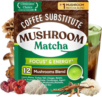 Venture Pal Mushroom Matcha Powder – 13 Superfood Mushroom Coffee Alternative with Ceremonial Grade Matcha Powder, 1.5B Probiotics for Focus, Energy & Digestion