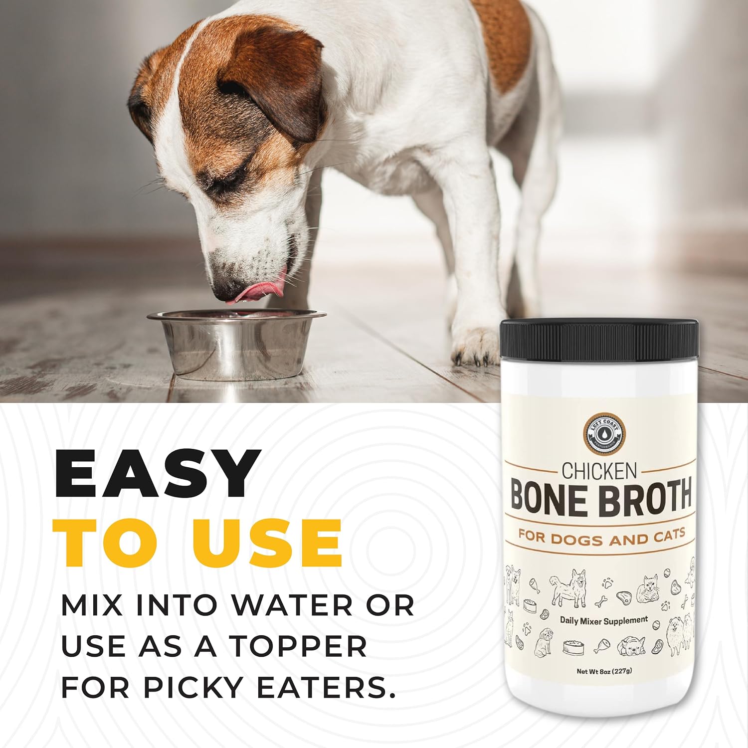 Beef and Chicken Bone Broth Powder Combo for Dogs and Cats – Human Grade Grass-Fed Bone Broth for Picky Eaters – Supports Joints and Gut Health – Dog Food Toppers