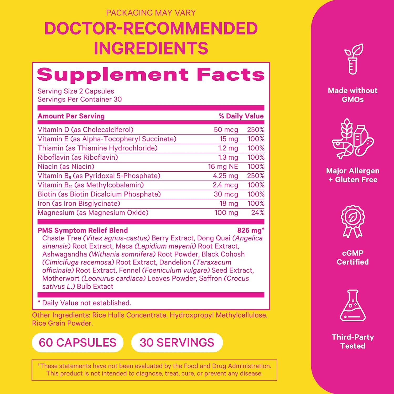 Pink Stork PMS Supplement for Women - Vitex, Ashwagandha, Maca Root & 10 Vitamins & Minerals to Support Hormone Balance, Mood, Bloating, Period Regularity - 60 Capsules