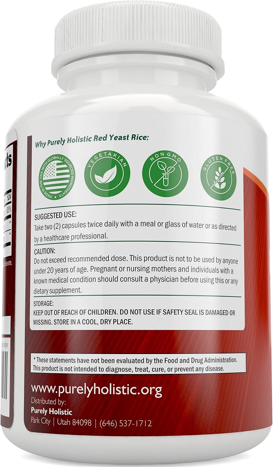 Purely Holistic Red Yeast Rice 1200mg with CoQ10 & Niacin + Magnesium Glycinate 400mg - 120 Capsules + 270 Tablets - Made in USA