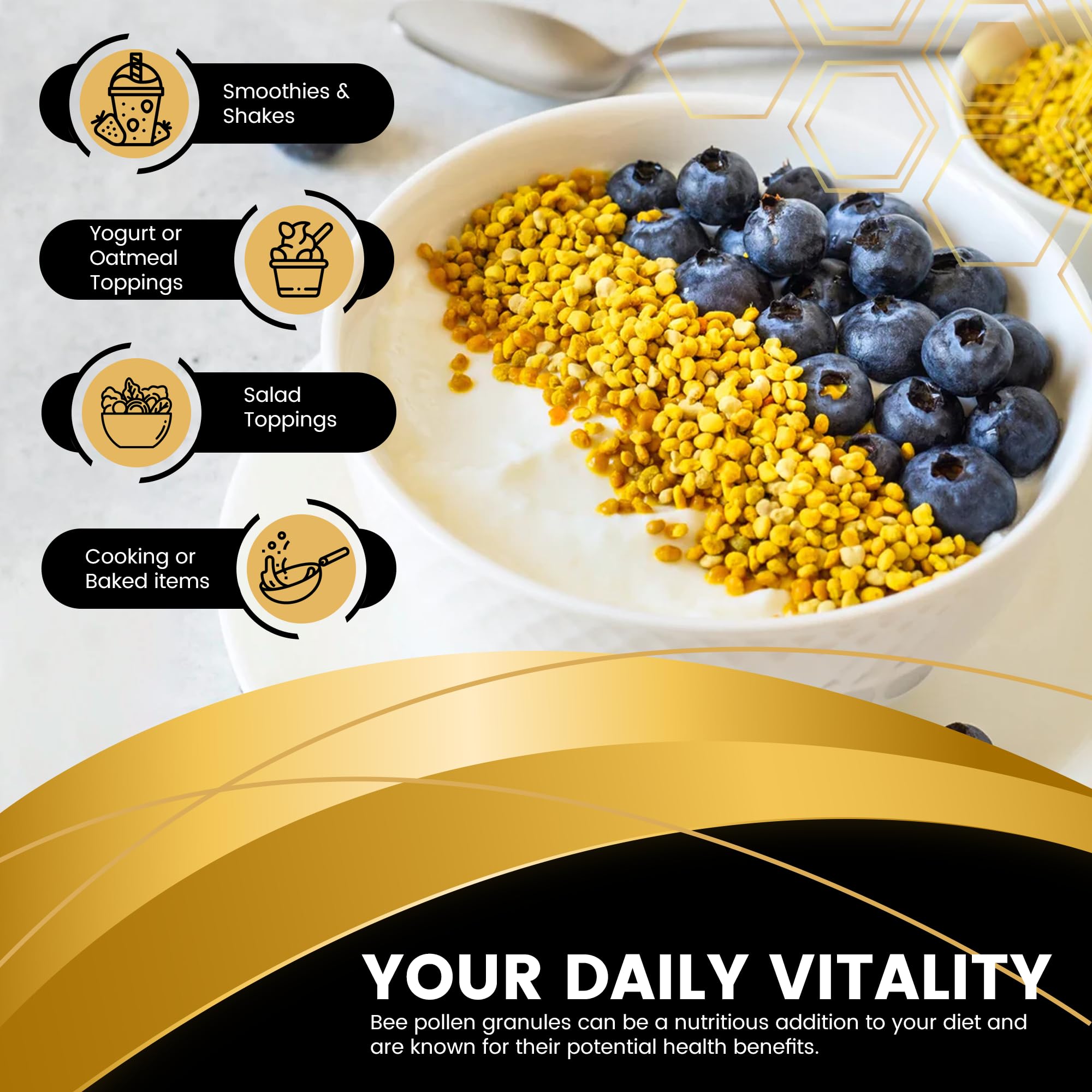 Bee Pollen Granules Third-Party Tested, 1 Lbs. - Bee Pollen for Women, Keto-Friendly Super Food Supplement Packed with Proteins, Vitamins & Minerals - Immune Support, Energy Boost, Digestive Wellness