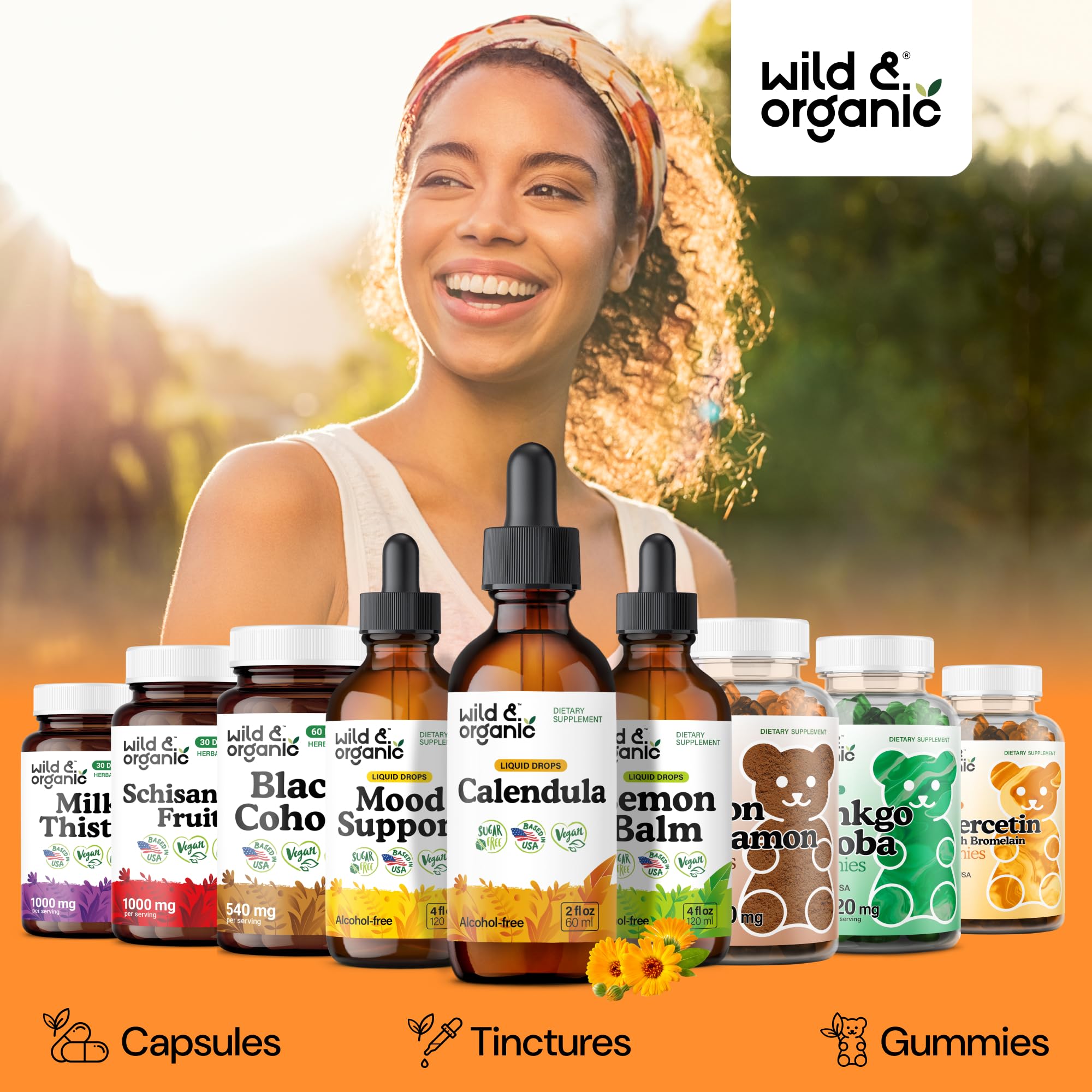 Wild & Organic Calendula Flowers Supplement - Antioxidant, Immune & Skin Support - Add to Tea Extract Drops - Calendula Herb Tincture - Vegan, Alcohol & Sugar-Free - 4 fl oz