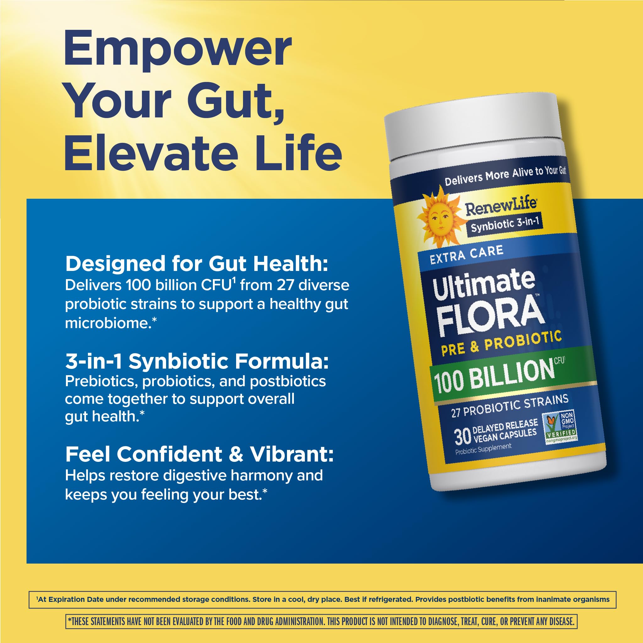 Renew Life Extra Care Digestive Probiotic 50 Billion CFU | 90 Vegetarian Capsules | Supports Digestive, Immune & Respiratory Health | Dairy, Soy and Gluten Free Supplement