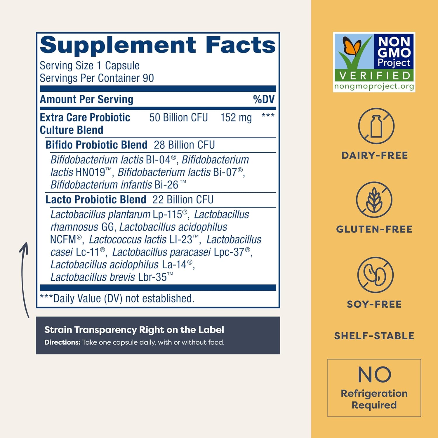 Renew Life Extra Care Digestive Probiotic 50 Billion CFU | 90 Vegetarian Capsules | Supports Digestive, Immune & Respiratory Health | Dairy, Soy and Gluten Free Supplement