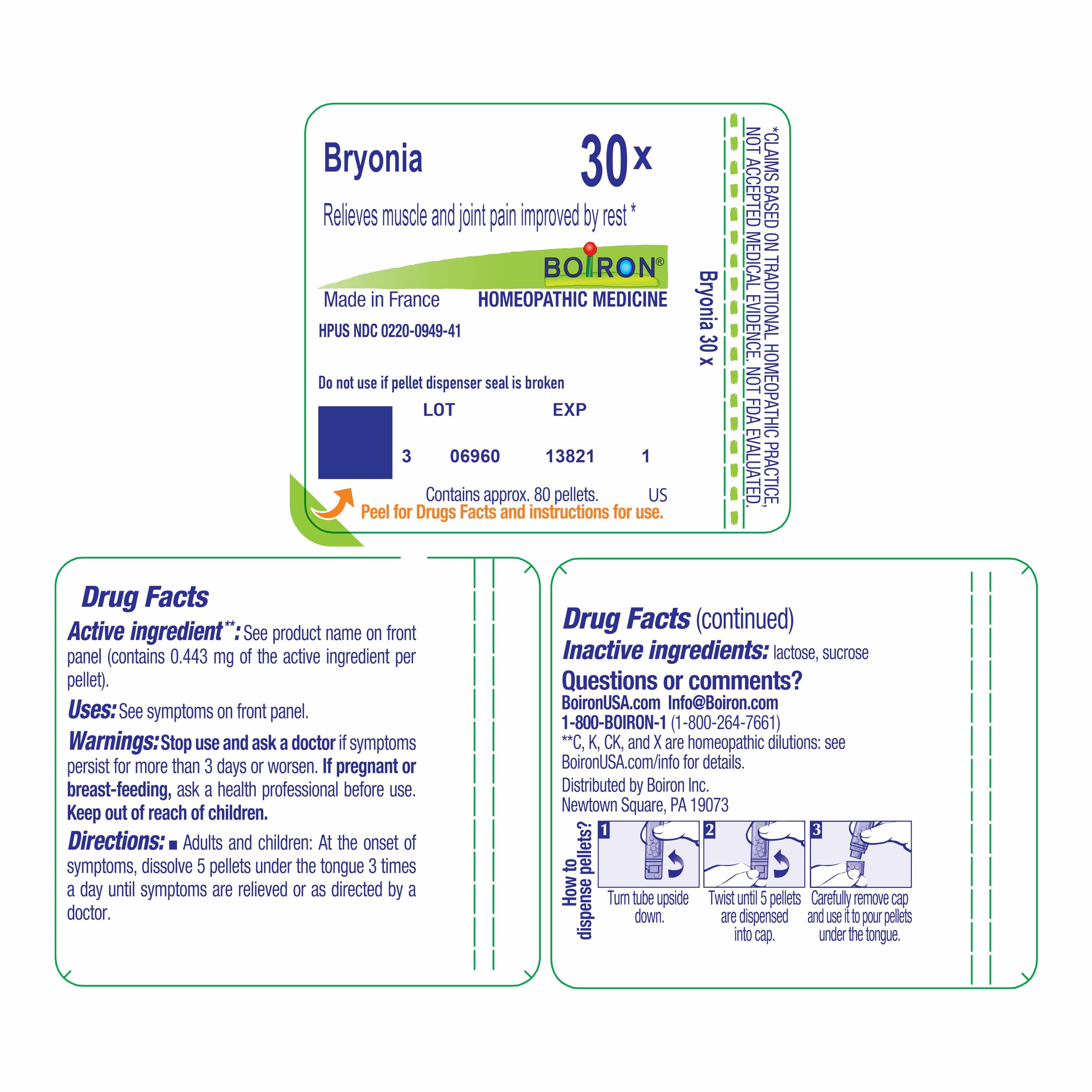 Boiron Bryonia 30X Homeopathic Medicine for Muscle & Joint Pain - 80 Pellets BoironBuy Supplements Australia