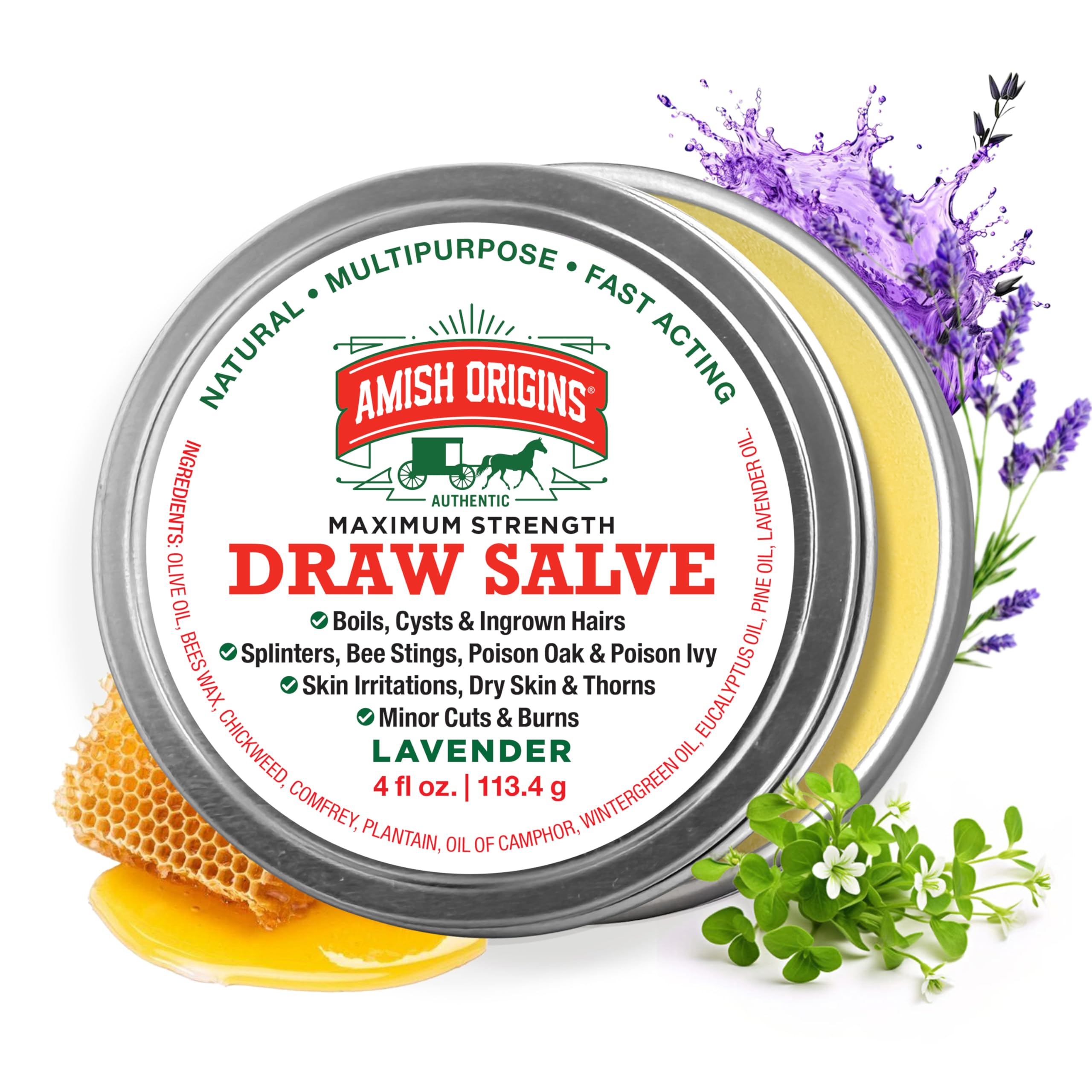 Amish Origins Drawing Salve Ointment for Boil Treatment, Maximum Strength Fast Acting Draw Salve for Splinters, Bee Stings, Anti Itch Cream, Poison Ivy Oak Relief, 2 oz