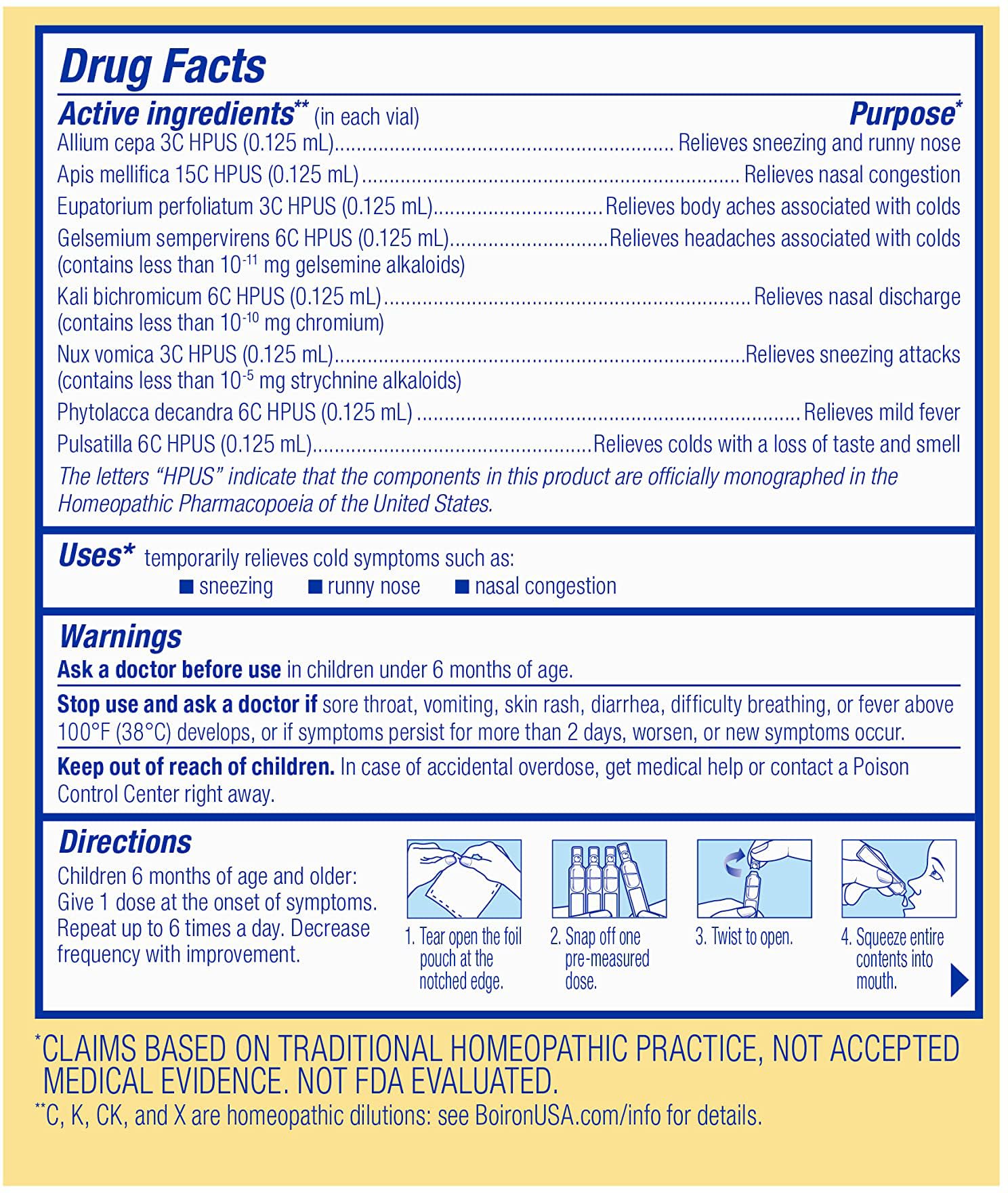 Boiron ColdCalm Baby 40 Count - Single-Use Drops for Relief from Cold Symptoms of Sneezing, Runny Nose, and Nasal Congestion - Sterile, Non-Drowsy Calm (8 Packets with 5 Liquid Doses)