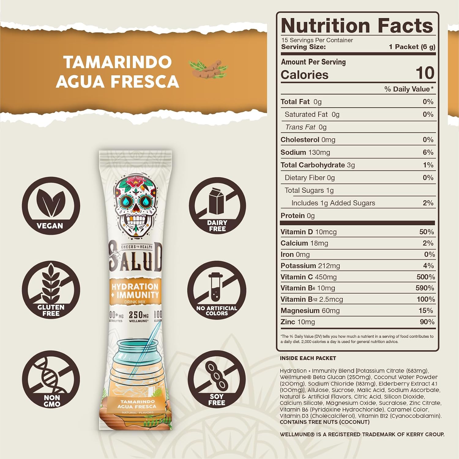 Salud 2-Pack | 2-in-1 Hydration + Immunity (Tamarindo) & Hydration + Immunity (Lemonade)– 15 Servings Each, Agua Fresca Drink Mix, Non-GMO, Gluten Free, Vegan, Low Calorie, 1g of Sugar