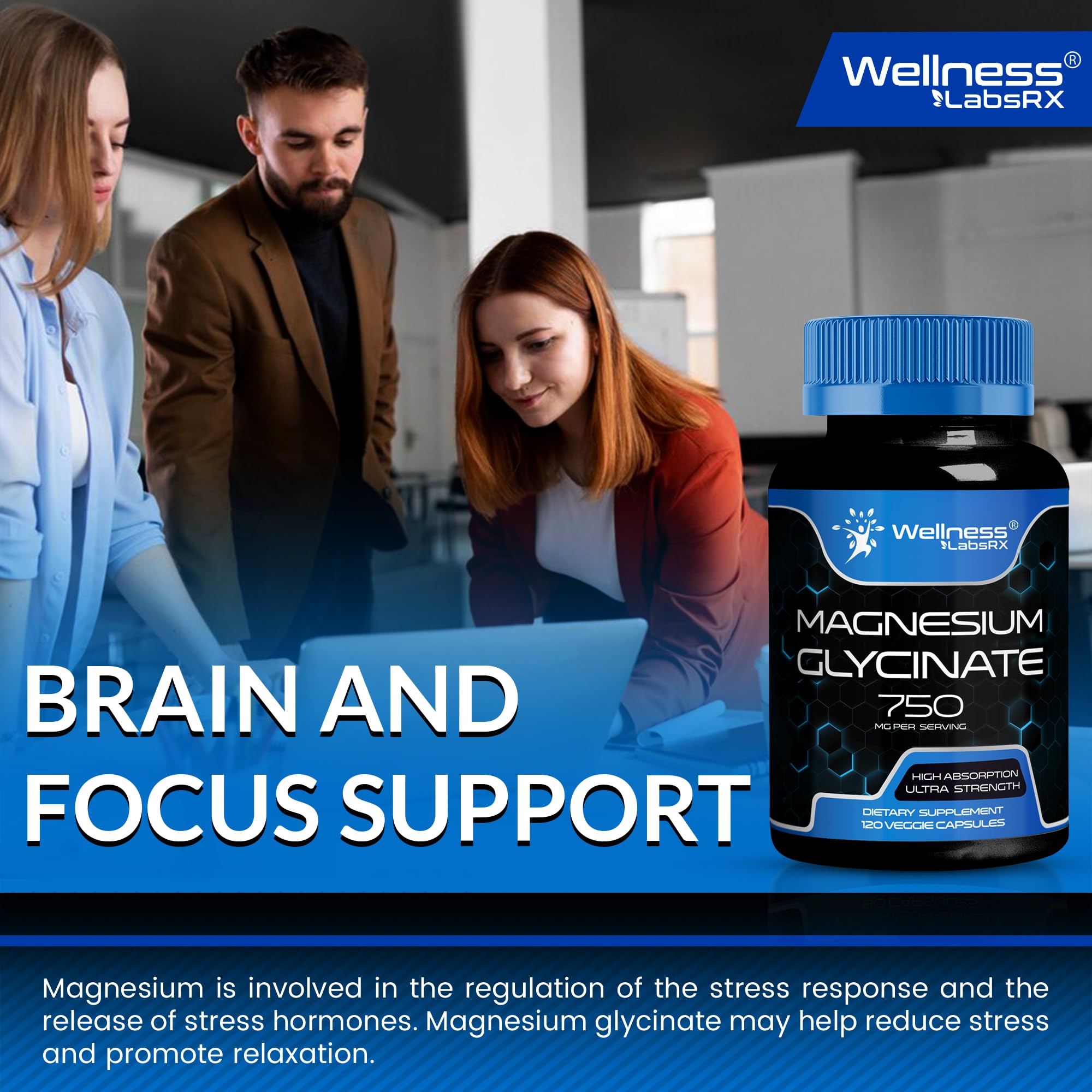 Magnesium Glycinate Capsules - 750mg | 120 Count, Magnesium Supplement for Women and Men - Pure Complex Glicinato De Magnesio, High Absorption, Heart Health, Sleep Supplement - 2 Packs