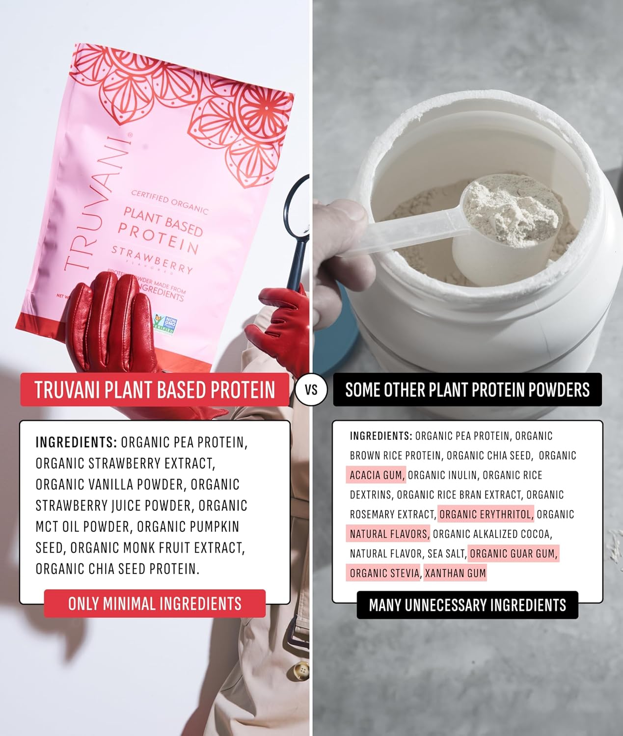 Truvani Organic Plant Based Protein Powder | Strawberry | 10 Servings | Vegan | 20g Pea Protein | Single Serving Travel Packets | Keto | Gluten & Dairy Free | Low Carb